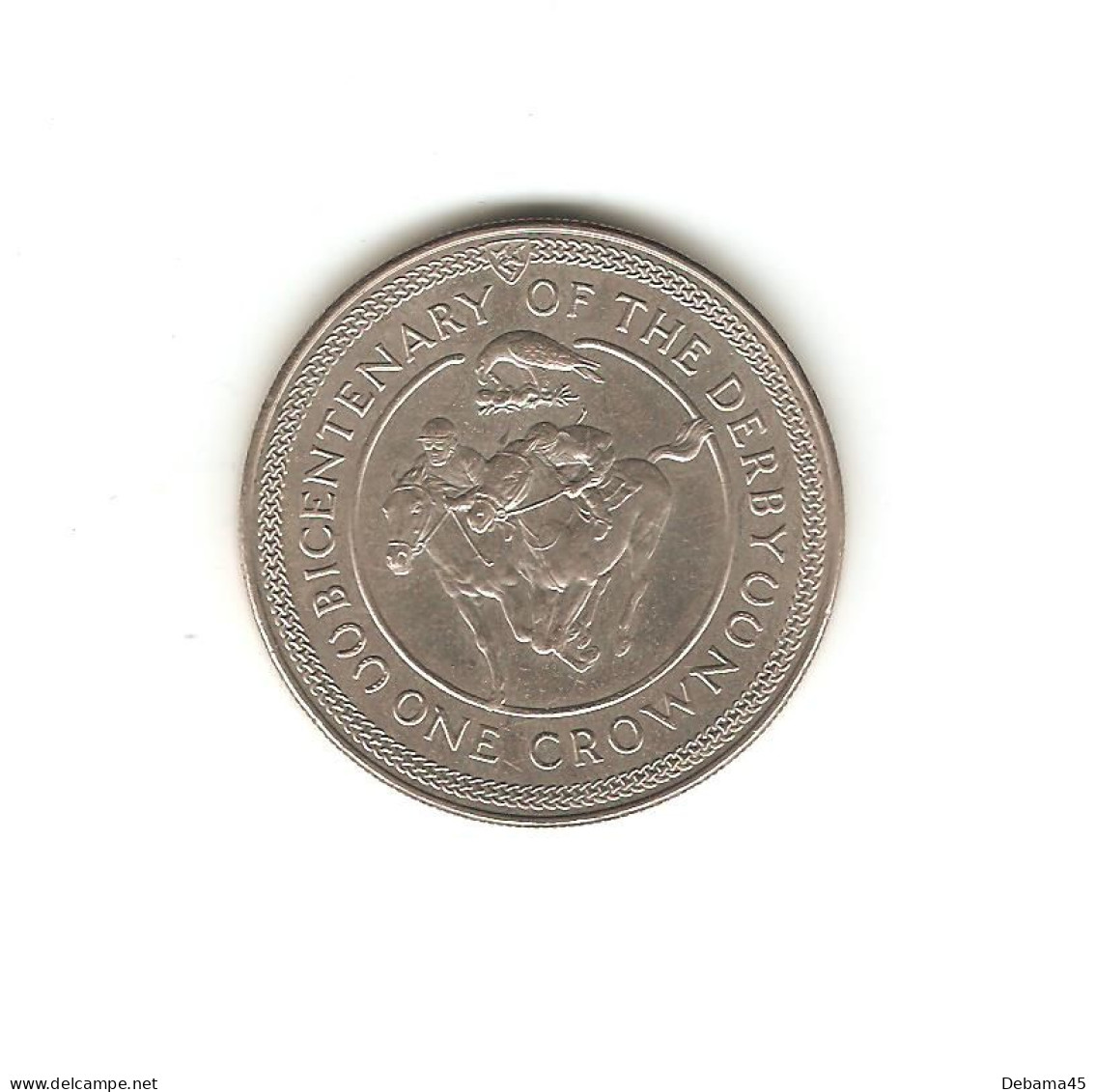 627/ ILE DE MAN : Elizabeth II : 1 Crown 1980 (copper-nickel - 28,49 Grammes) Bicentenaire Du Derby - Isle Of Man