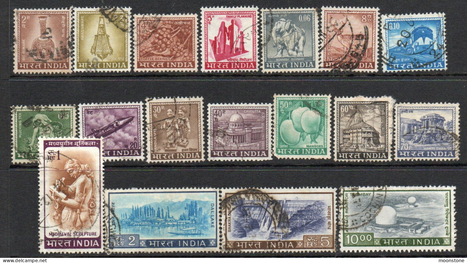India 1965-75 Definitives Set Of 18 + 5p Wmk India & Star & 5p No Wmk, Used , SG 504/21 (E) - Usados
