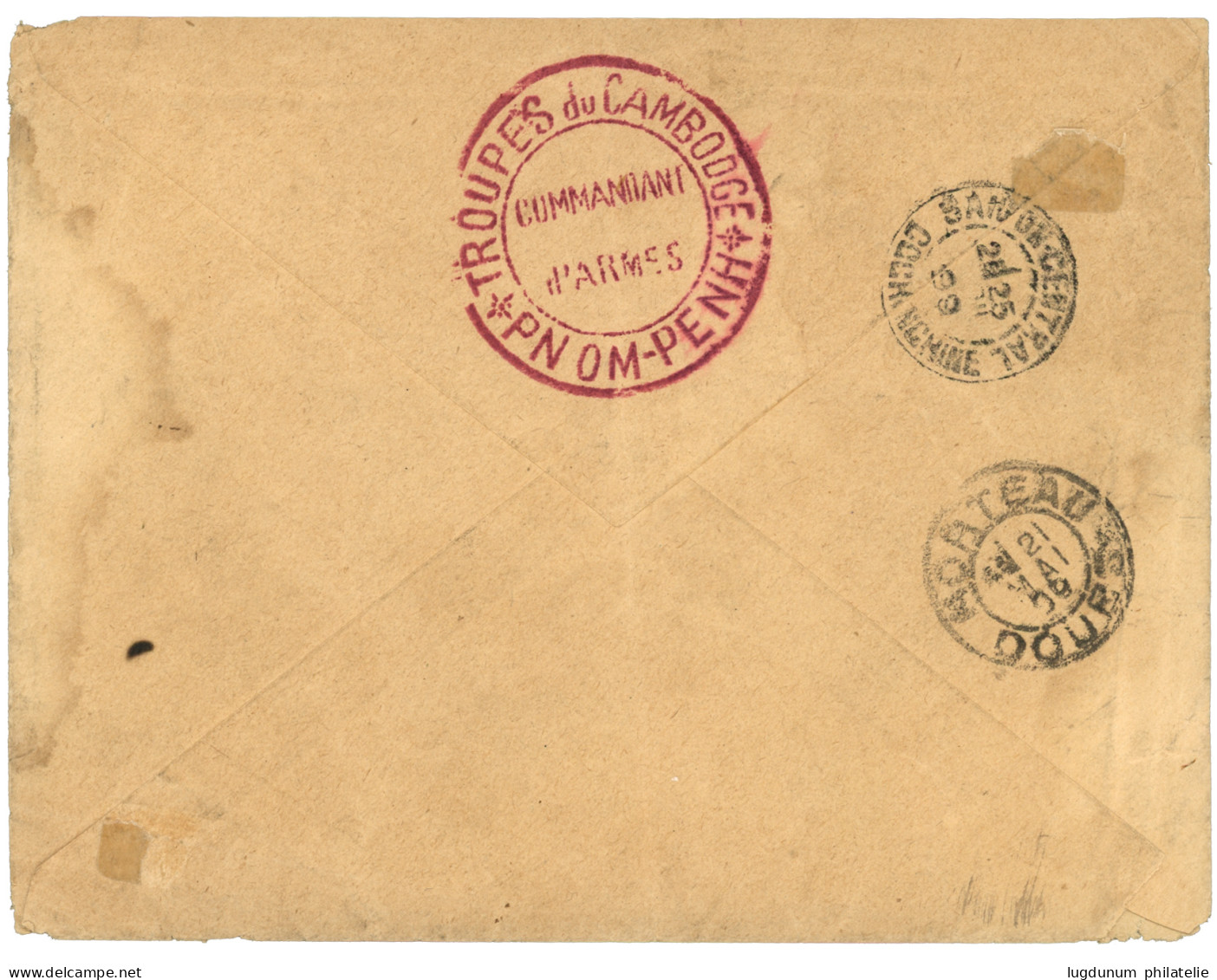 CAMBODGE : 1899 CORPS EXPEDre CAMBODGE Sur Enveloppe(tâches) Pour La FRANCE. Verso, Rare Cachet Rouge TROUPES DU CAMBODG - Sonstige & Ohne Zuordnung