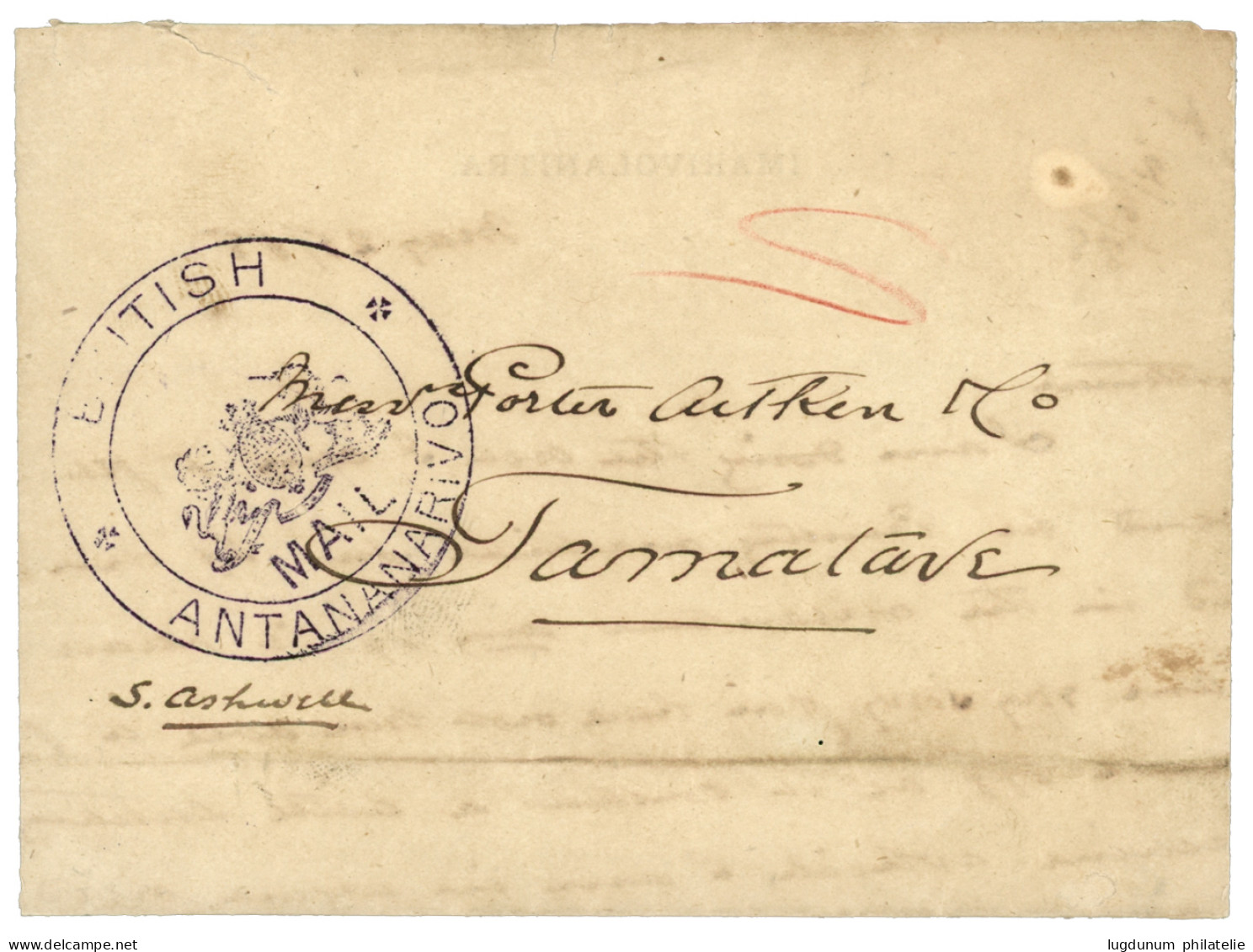 MADAGASCAR - BRITISH MAIL : 1888 Cachet Violet BRITISH ANTANANARIVO Sur Lettre Avec Texte Complet Daté IMARIVOLANITRA MA - Autres & Non Classés