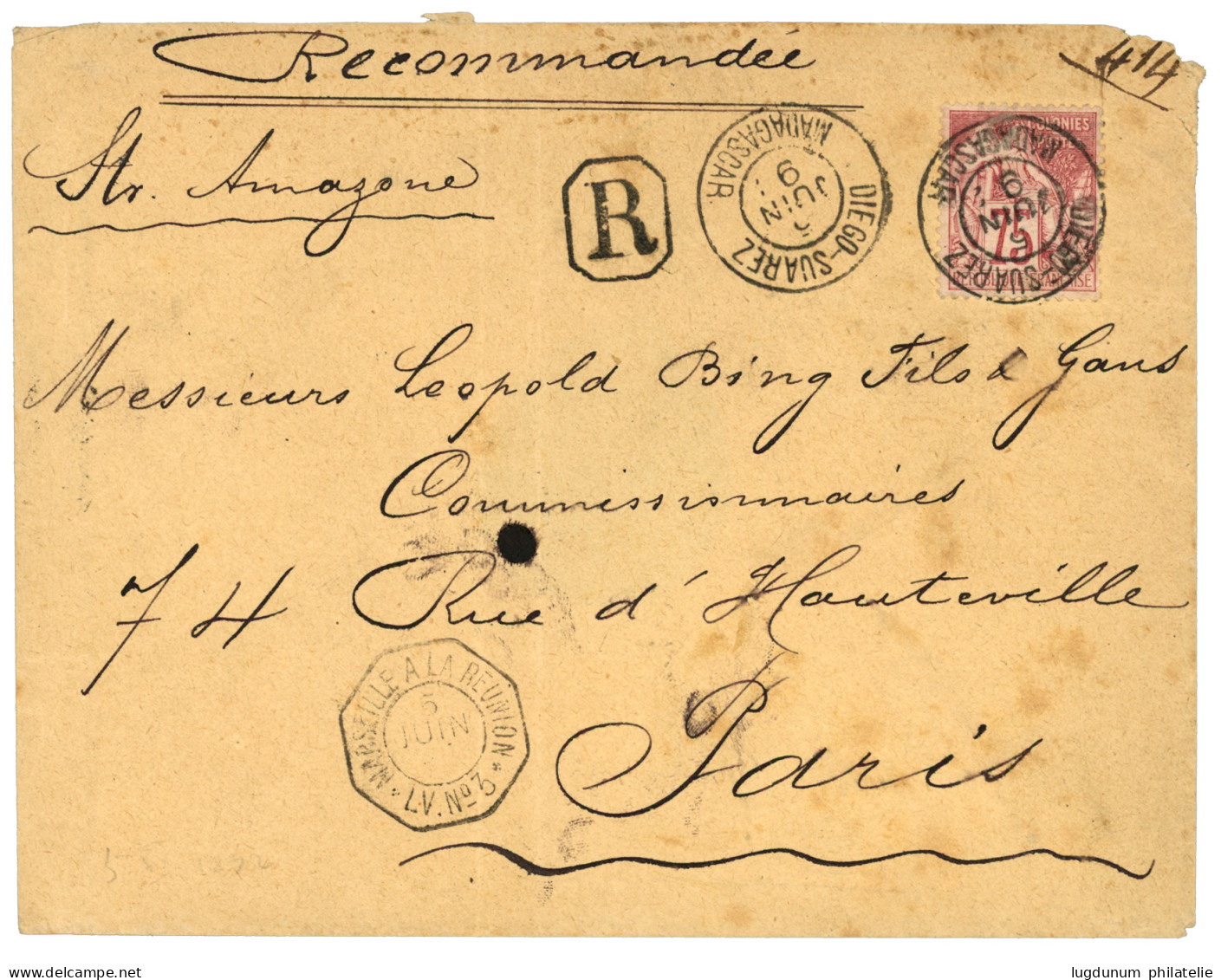 MADAGASCAR - DIEGO-SUAREZ : 1892 COLONIES GENERALES 75c (n°58) Obl. DIEGO-SUAREZ MADAGASCAR Sur Lettre RECOMMANDEE Pour  - Other & Unclassified