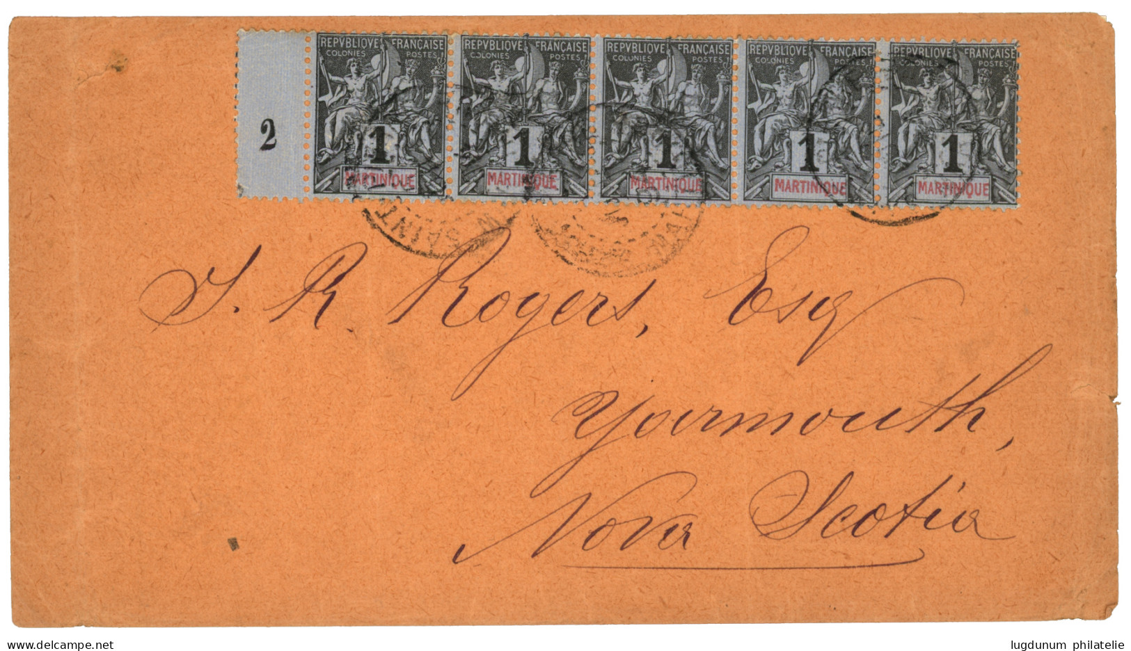 MARTINIQUE - Tarif IMPRIME Pour NOVA SCOTIA : 1894 1c Bande De 5 Obl. Sur Envelope (non Close) Pour YARMOUTH (NOVA SCOTI - Sonstige & Ohne Zuordnung