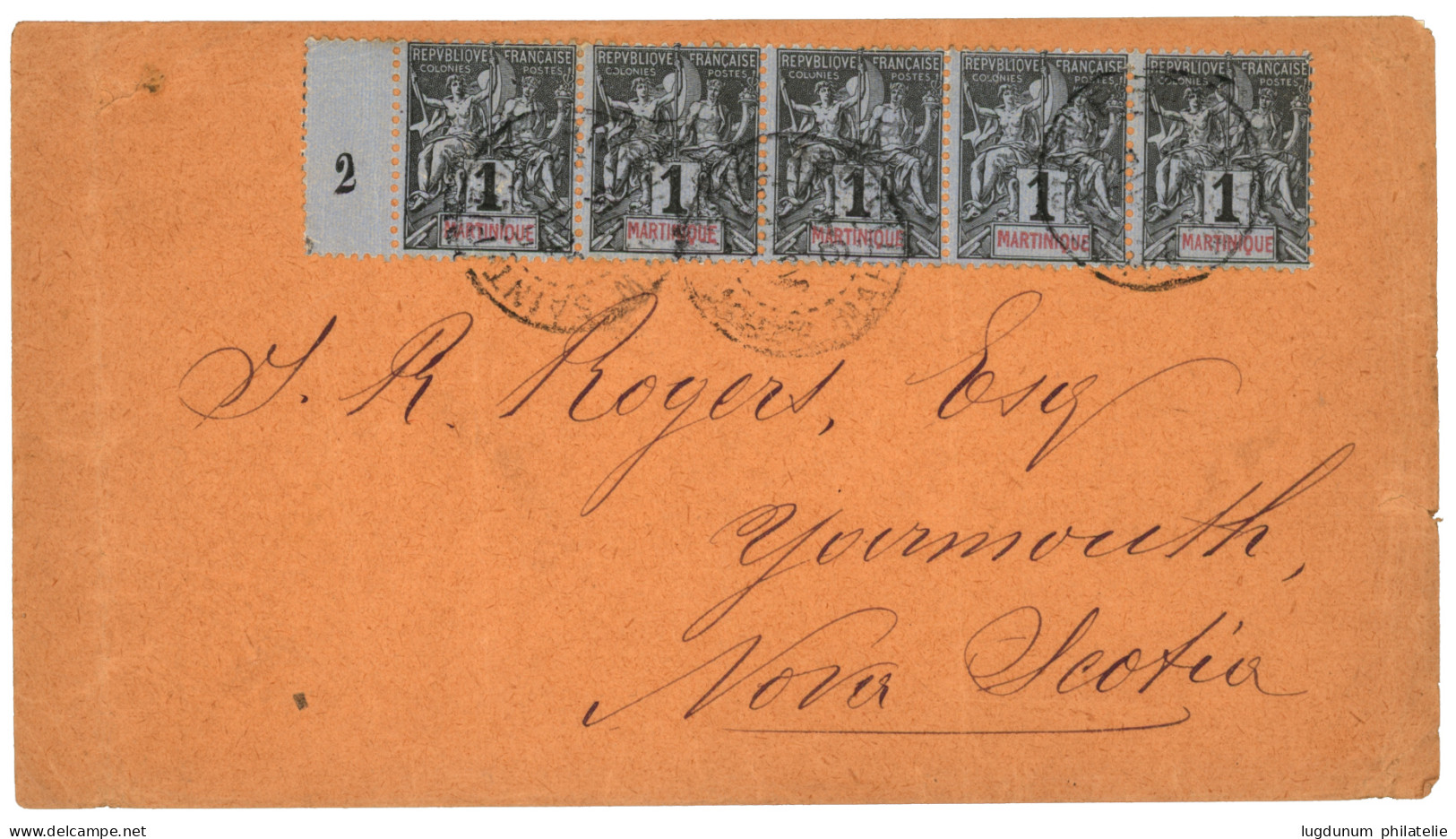 MARTINIQUE - Tarif IMPRIME Pour NOVA SCOTIA : 1894 1c Bande De 5 Obl. Sur Envelope (non Close) Pour YARMOUTH (NOVA SCOTI - Otros & Sin Clasificación