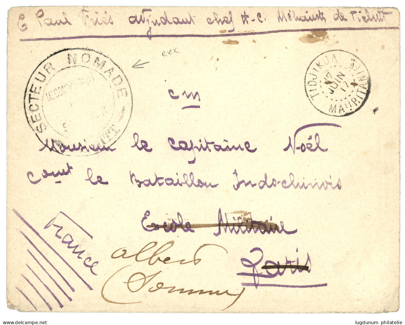 MAURITANIE : 1917 TIDJIKJA MAURITANIE + Grand Cachet SECTEUR NOMADE + "Chef MEHARISTE De TICHUTT" Sur Enveloppe Pour PAR - Autres & Non Classés