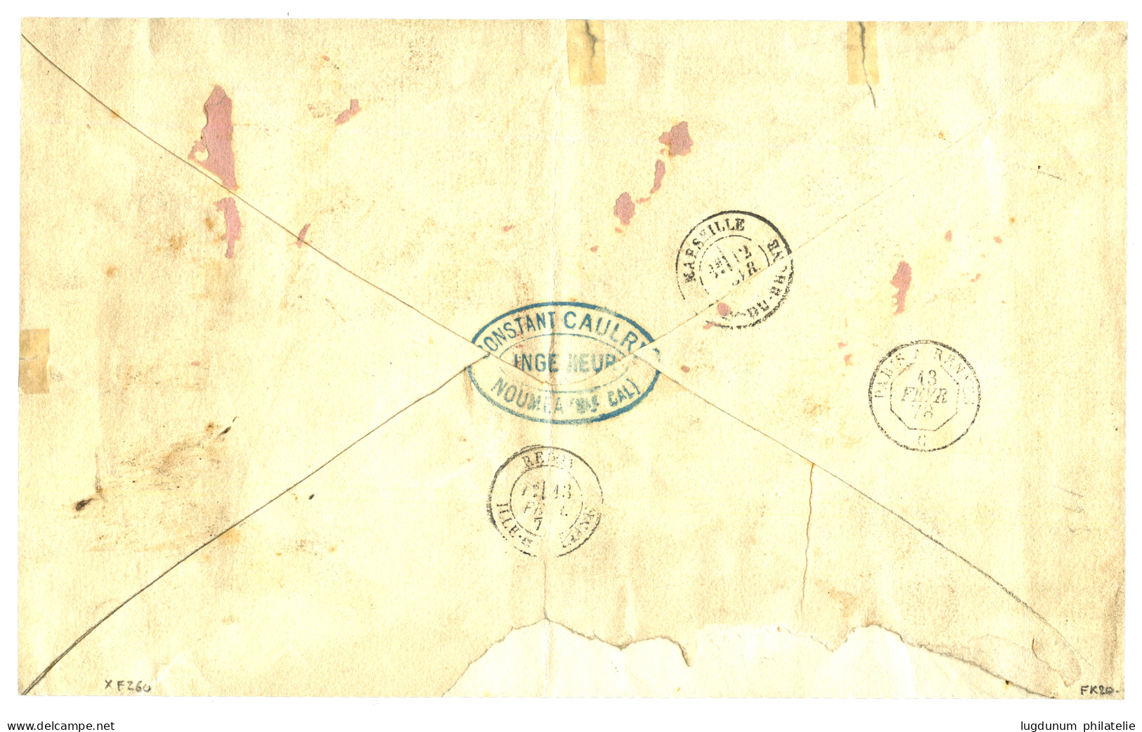 NOUVELLE CALEDONIE : 1878 CG Bande De 3 Du 40c SAGE Obl. NLLE CALEDONIE NOUMEA + PAQ. AN. V. SUEZ 1 MARSEILLE 1 Rouge  S - Other & Unclassified