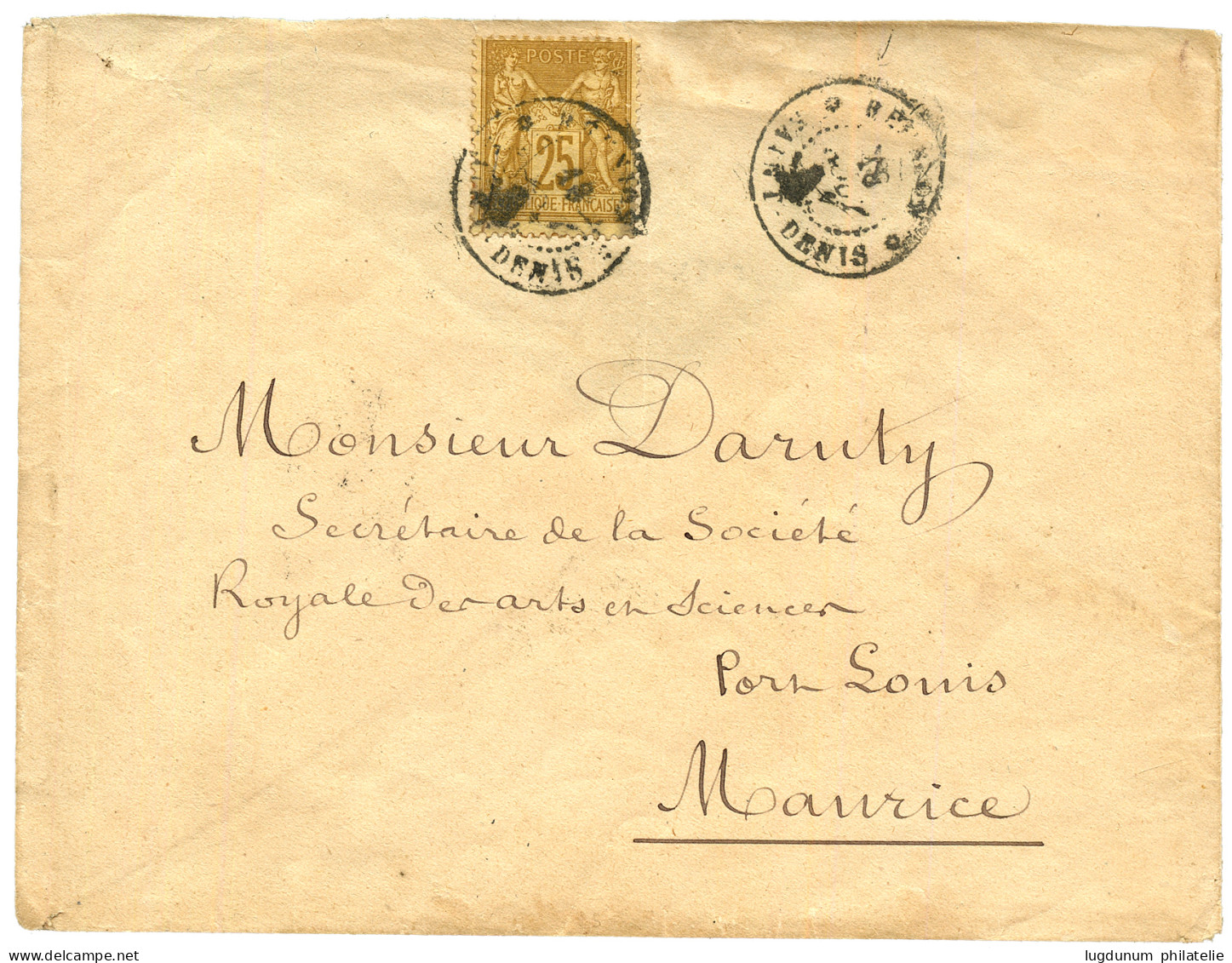 REUNION - Type SAGE De FRANCE : 1881 FRANCE 25c SAGE Jaune (n°92) Obl. REUNION SAINT DENIS Sur Enveloppe Pour PORT-LOUIS - Sonstige & Ohne Zuordnung