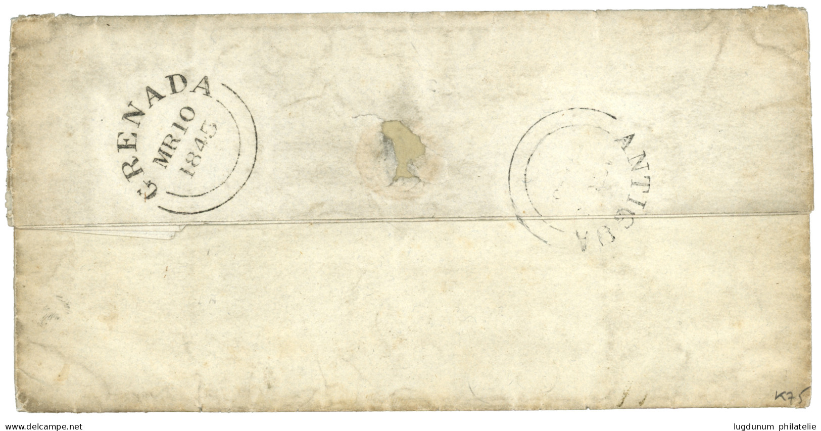 ANTIGUA - Destination U.S Consul At LA GUAYRA (VENEZUELA) Via GRENADA : 1845 ANTIGUA + GRENADA On Reverse Of Entire Lett - Sonstige & Ohne Zuordnung