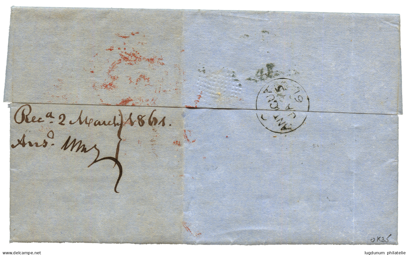 ANTIGUA - Destination MADEIRA : 1861 Crown Circle PAID AT ANTIGUA + "160" Portuguese Tax Marking On Entire Letter To MAD - Other & Unclassified