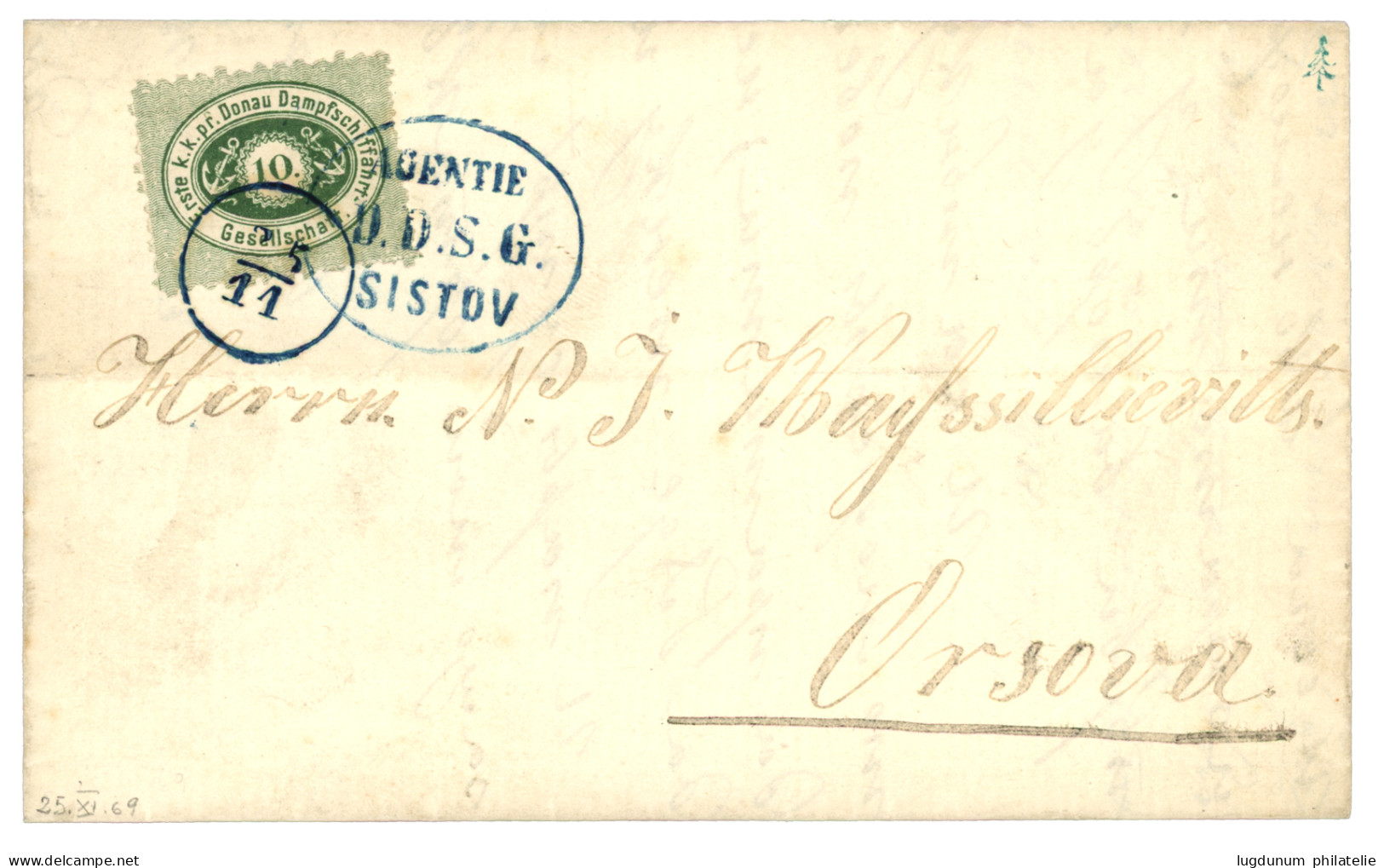 DDSG : 1869 10kr Canc. AGENTIE DDSG SISTOV On Entire Letter To ORSOVA. Superb. - Other & Unclassified