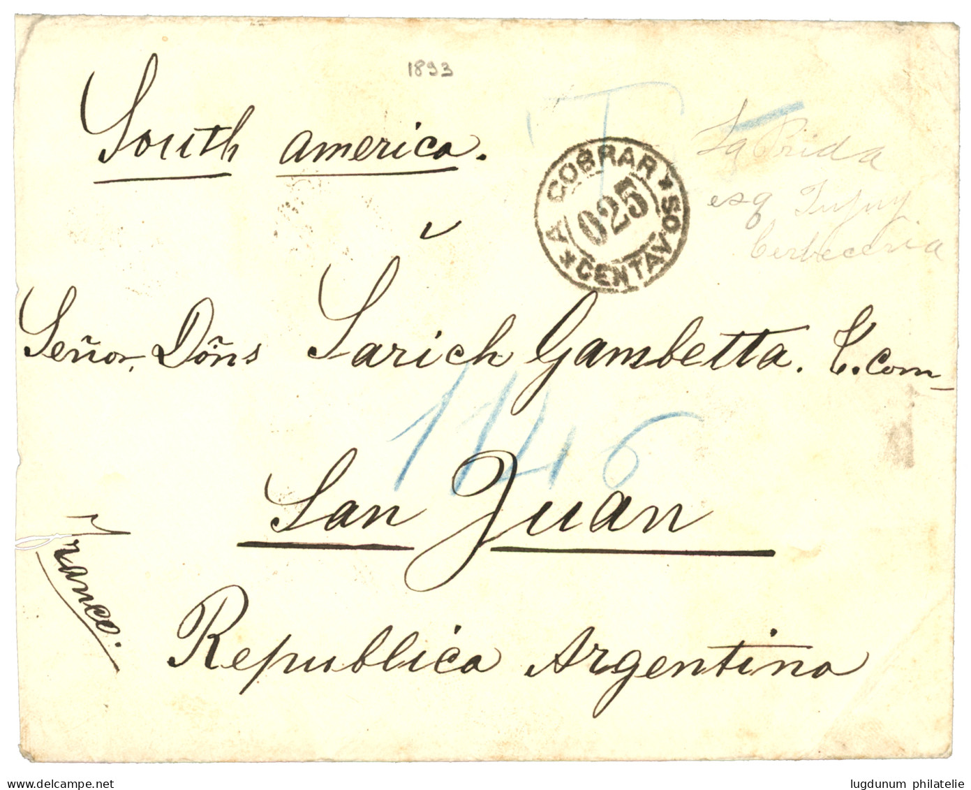 BOSNIA - Destination ARGENTINA : 1893 Pair 5k Canc. K.u.K MILIT. POST  TREBINJE On Reverse Of Envelope (slightly Shorten - Bosnien-Herzegowina