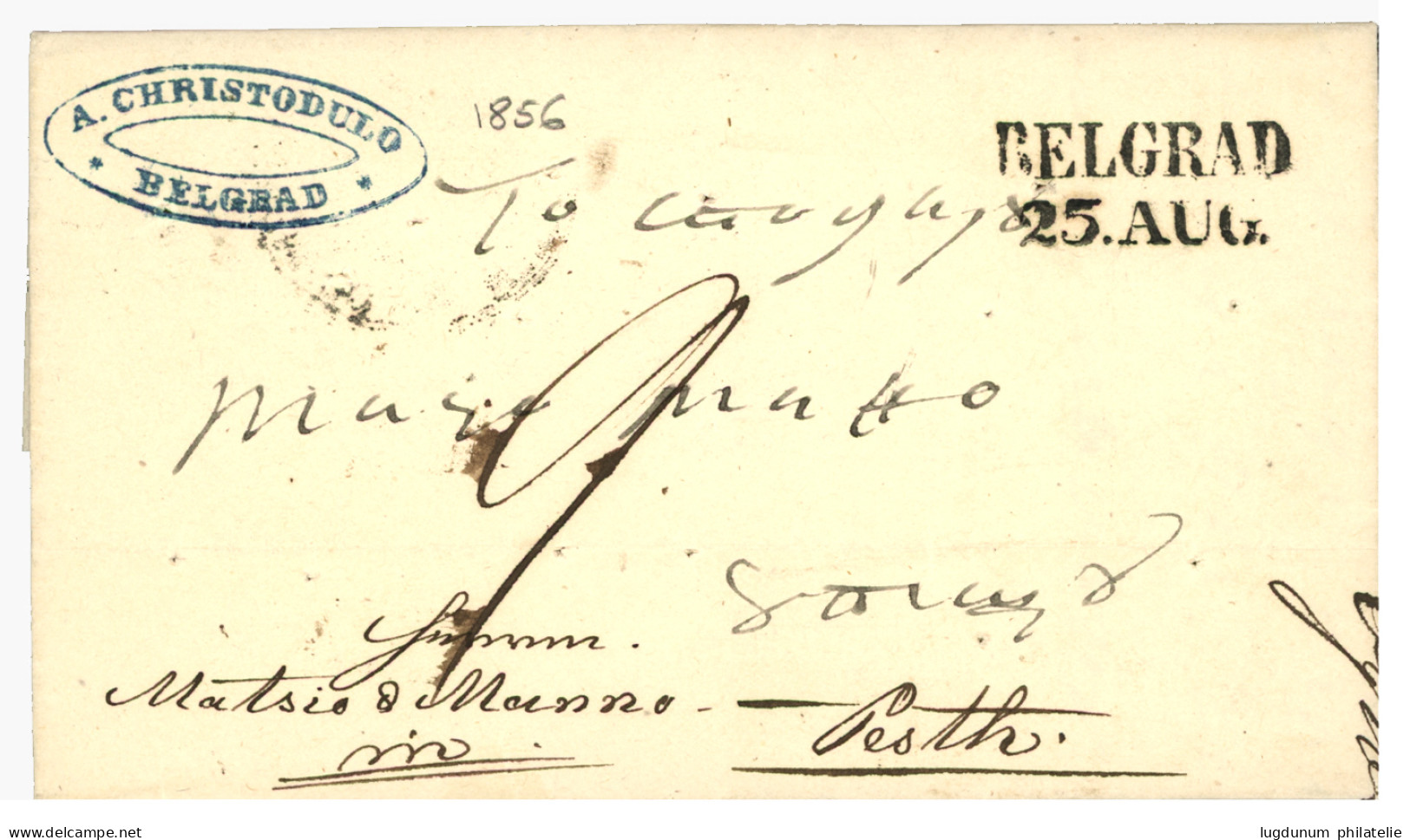 SERBIA - DISINFECTED Mail : 1856 BELGRAD /25.AUG. + Tax Marking On Entire Letter To PEST. Verso, Extremely Scarce Negati - Serbien