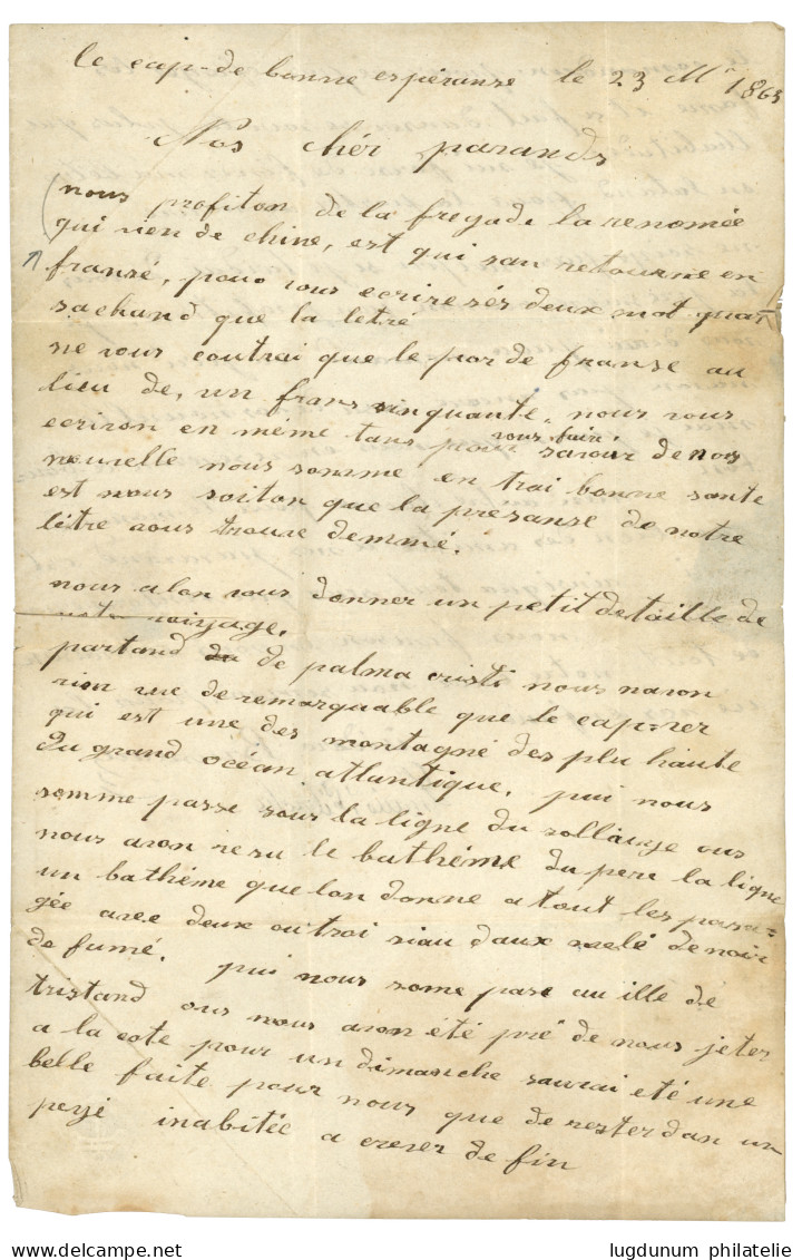 CAPE OF GOOD HOPE : 1863 Extremely Scarce French Military Cachet CORRESPONDANCE DES ARMEES In Red + "3" Tax Marking On E - Cap De Bonne Espérance (1853-1904)