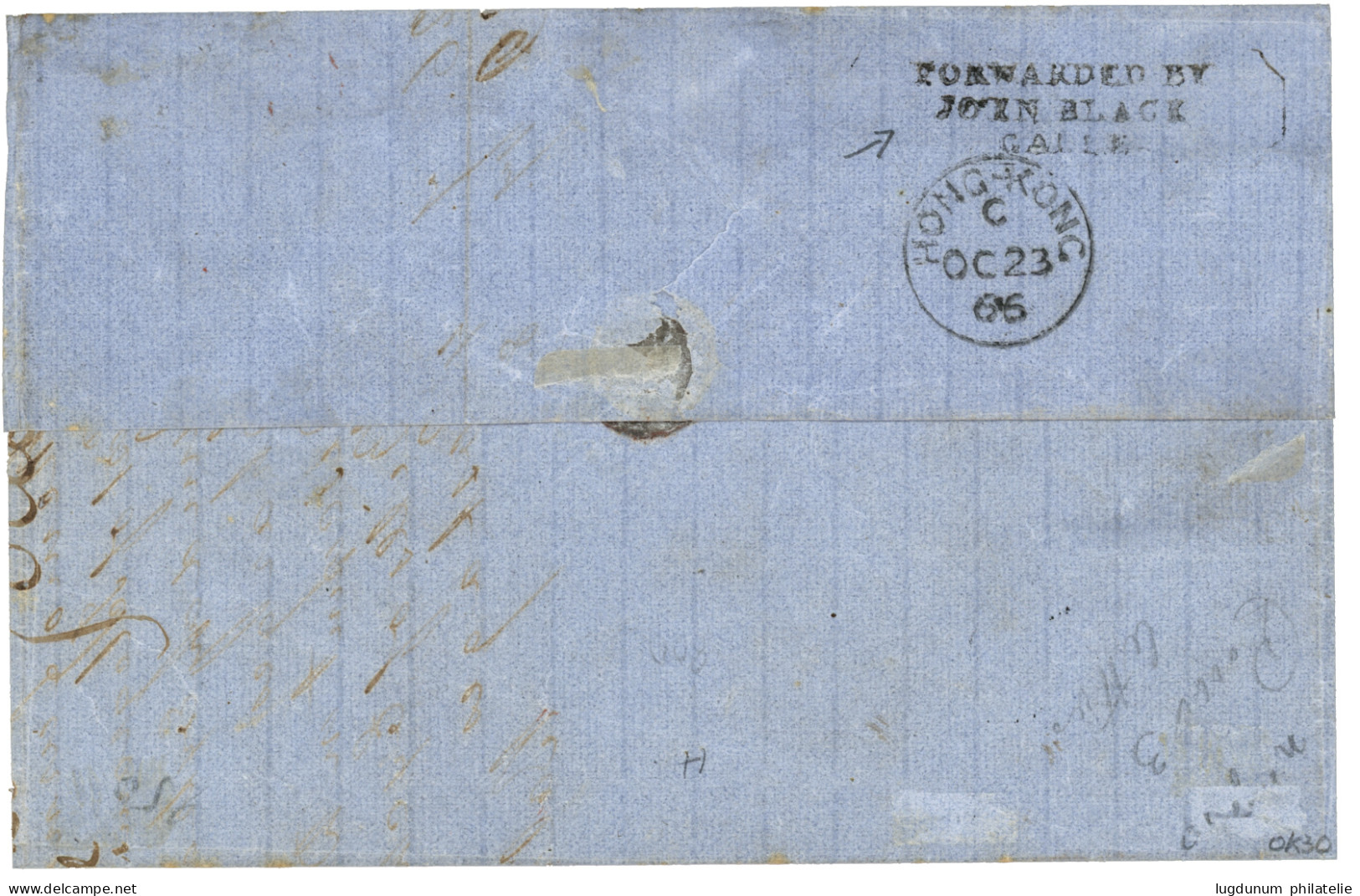 CEYLON To HONG-KONG : 1866 1d + 2d (x2) + GALLE PAID Red On Entire Letter To HONG-KONG. Verso, HONG-KONG + Cachet FORWAR - Ceylan (...-1947)