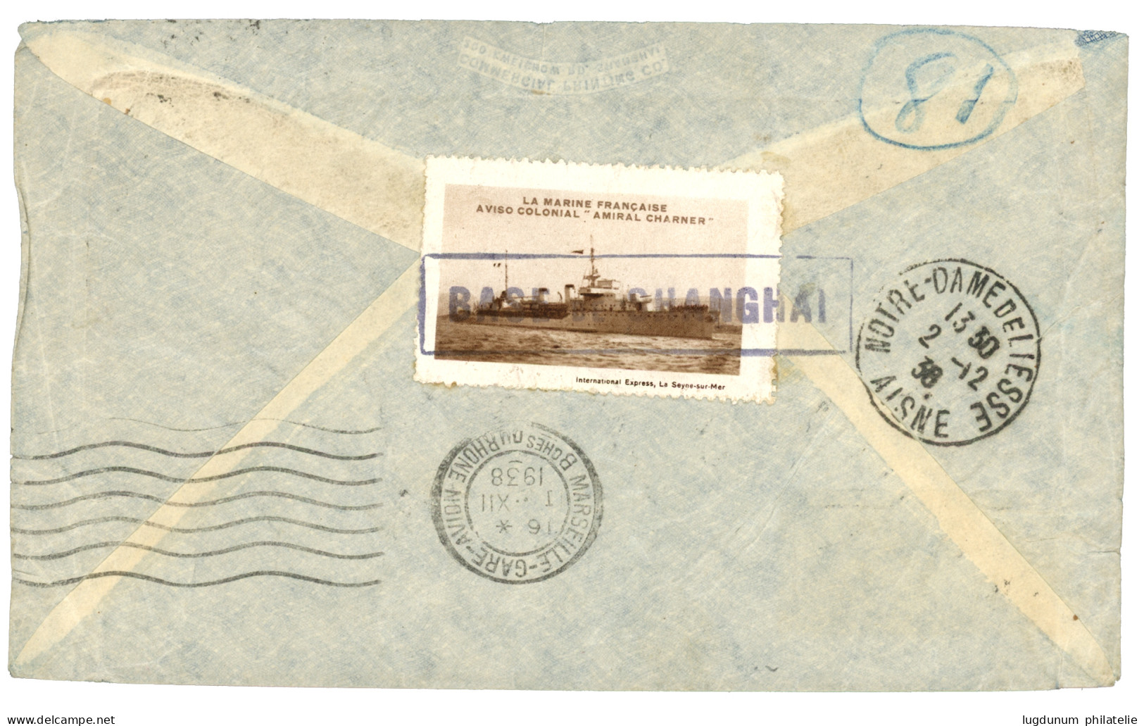 BASE De SHANGHAI : 1938 2F (x2) Canc. KOBE A MARSEILLE + FORCES NAVALES D' EXTREME ORIENT On AIRMAIL Cover To FRANCE. Ve - Autres & Non Classés