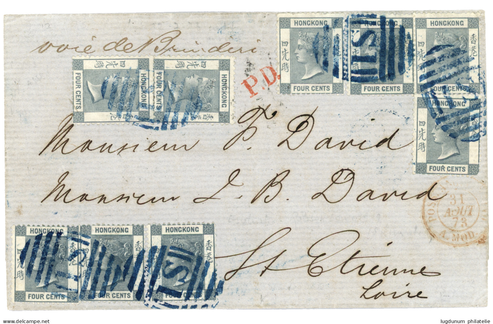 SHANGHAI - BRITISH P.O. : 1873 HONG-KONG 4s (x9) Canc. S1 In Blue Pn Entire To FRANCE. Verso, SHANGHAE In Blue + HONG-KO - Sonstige & Ohne Zuordnung