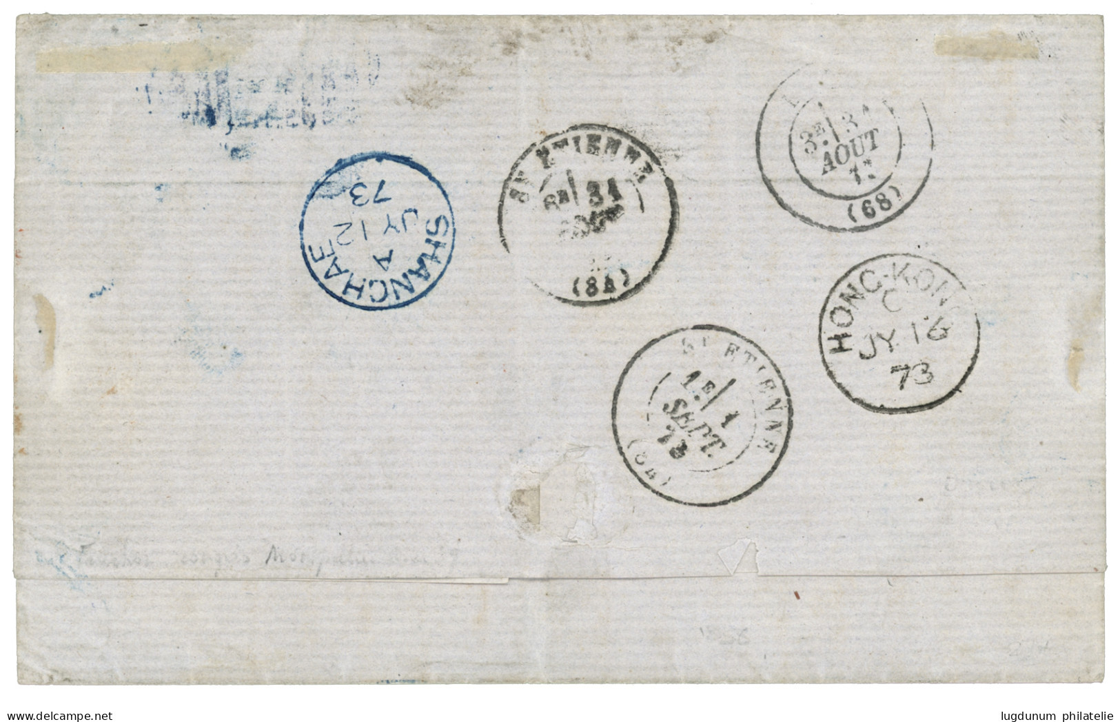 SHANGHAI - BRITISH P.O. : 1873 HONG-KONG 4s (x9) Canc. S1 In Blue Pn Entire To FRANCE. Verso, SHANGHAE In Blue + HONG-KO - Other & Unclassified