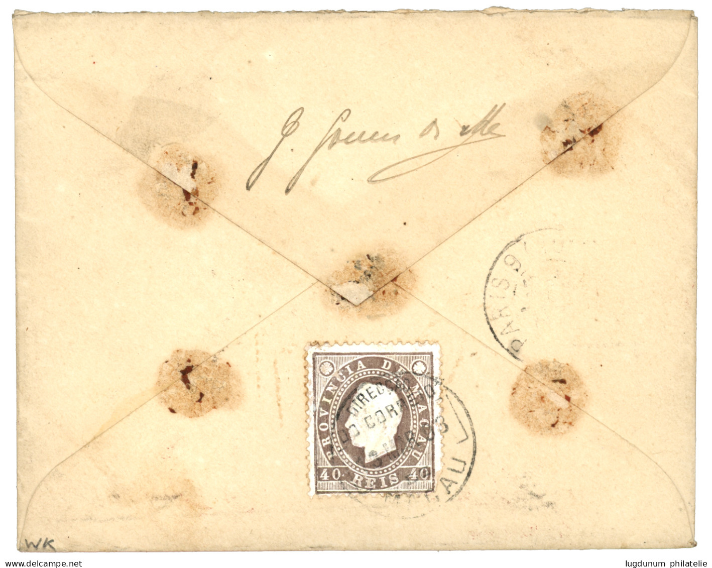 CHINA - MACAO : 1893 50R + 80R (x2) + Verso 40R Canc. MACAU + HONG-KONG On REGISTERED Envelope To PARIS (FRANCE). Scarce - Autres & Non Classés