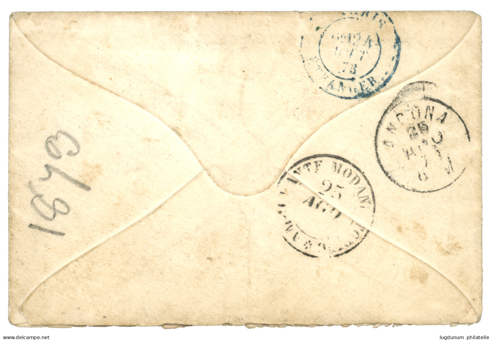 COLOMBIA - ASPINWALL French Packet : 1873 FRANCE 40c + 80c Canc. ANCHOR + ASPINWALL PAQ. FR. A N°3 On Envelope To ANCONA - Colombie