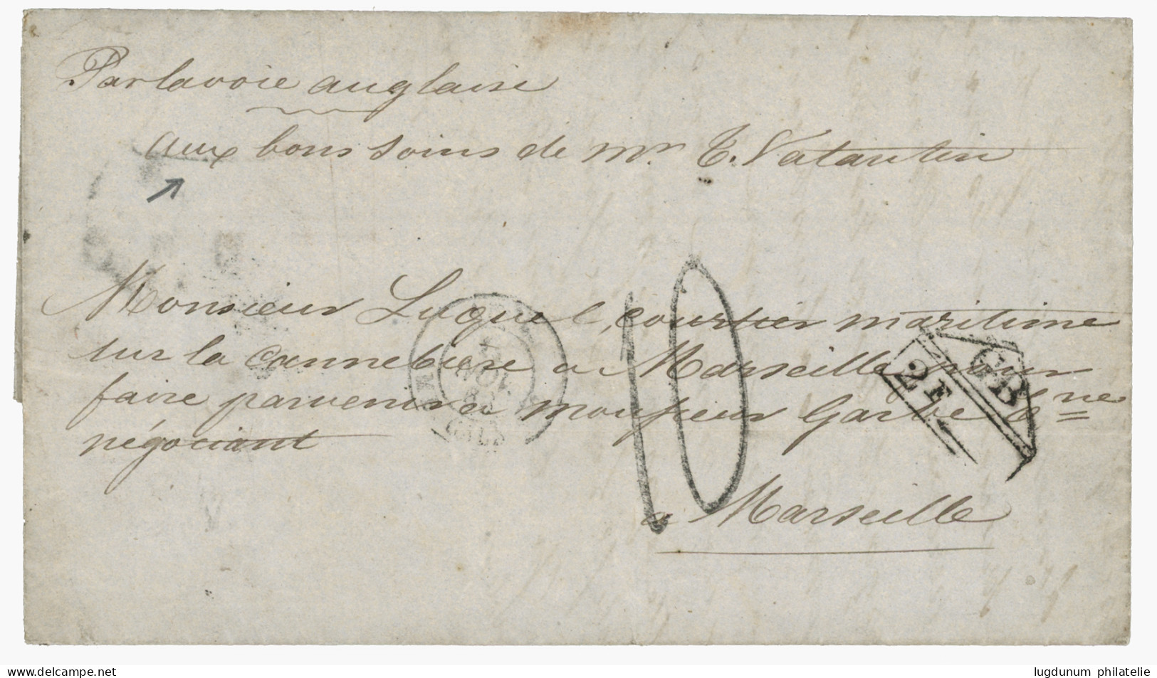 GAMBIA Via SIERRA-LEONE : 1866 GB/ 2F + 10 Tax Marking On Entire Letter Datelined "SCARCIS - GAMBIA" To FRANCE. Verso, S - Gambia (...-1964)