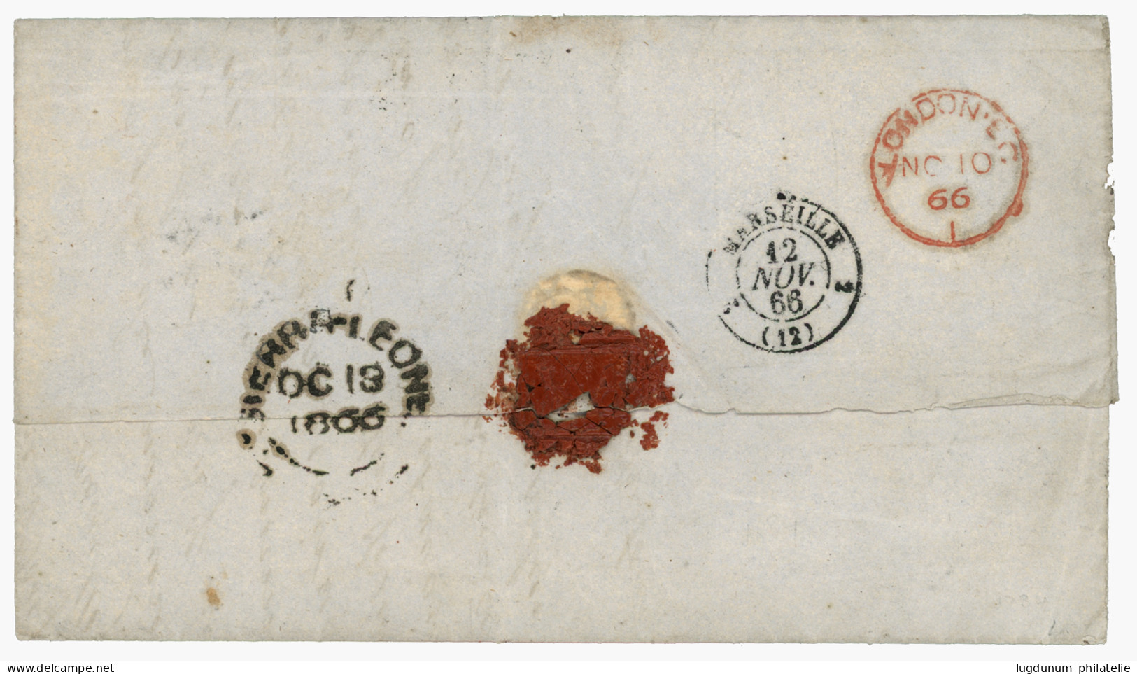 GAMBIA Via SIERRA-LEONE : 1866 GB/ 2F + 10 Tax Marking On Entire Letter Datelined "SCARCIS - GAMBIA" To FRANCE. Verso, S - Gambie (...-1964)