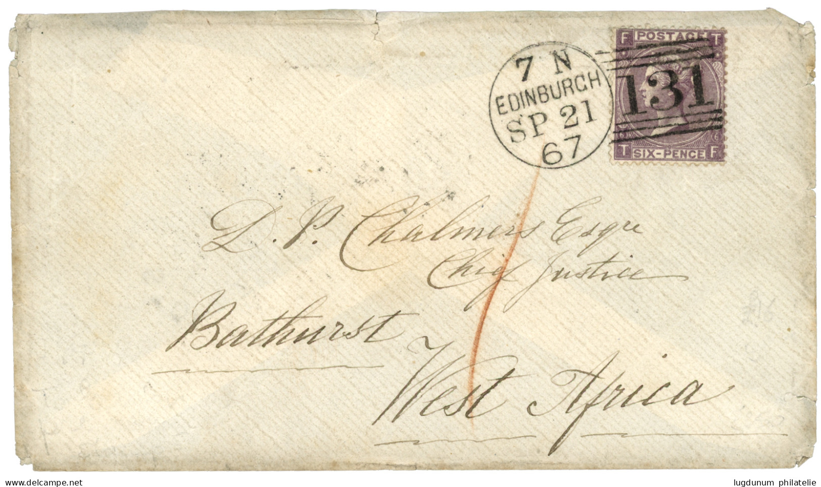 GREAT BRITAIN To GAMBIA : 1867 6d Canc. 131 + EDINBURGH On Envelope To BATHURST (GAMBIA). Vvf. - Sonstige & Ohne Zuordnung