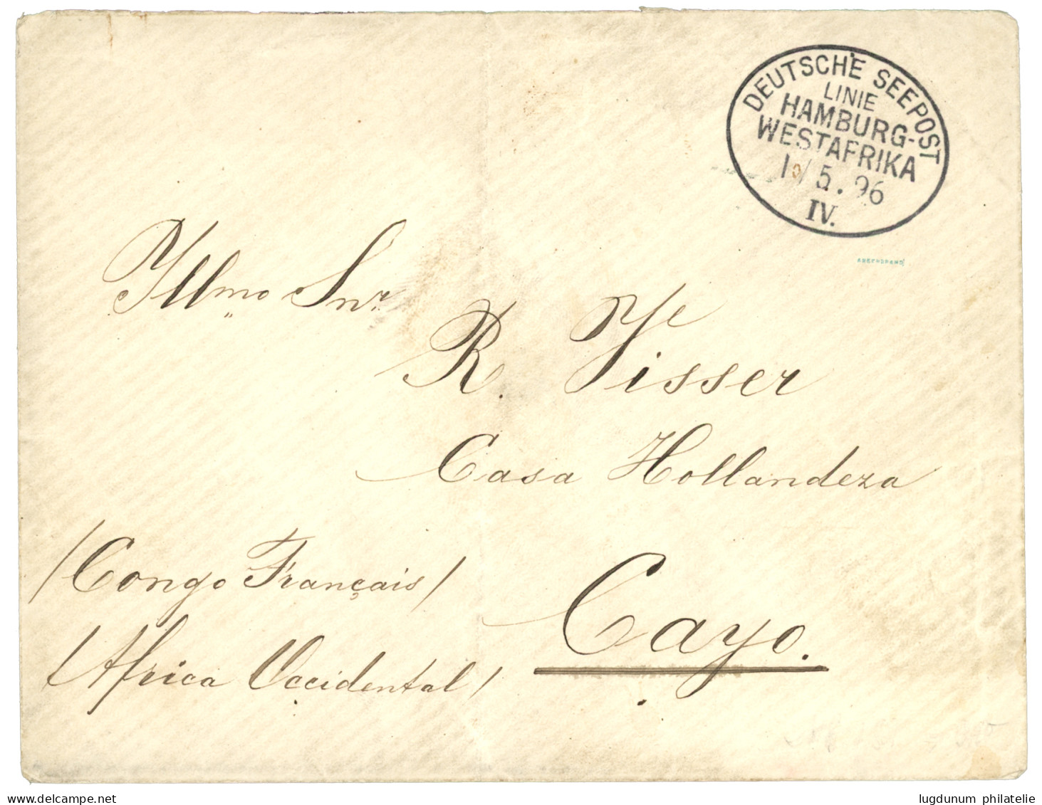 GERMANY - MARITIME - CAYO CONGO : 1896 DEUTSCHE SEEPOST LINIE HAMBURG WESTAFRIKA IV On Envelope To CAYO (CONGO FRANCAIS) - Autres & Non Classés
