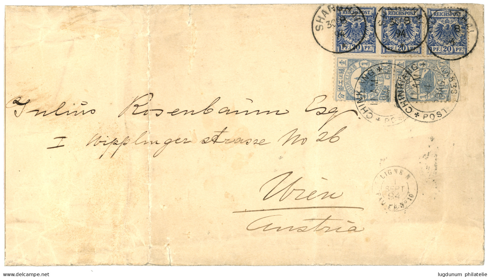 CHINA - CHINKIANG LOCAL POST : 1894 VORLAUFER 20pf (x3) Canc. SHANGHAI  + CHINKIANG LOCAL POST 1c (x2) Canc. CHINKIANG P - China (offices)