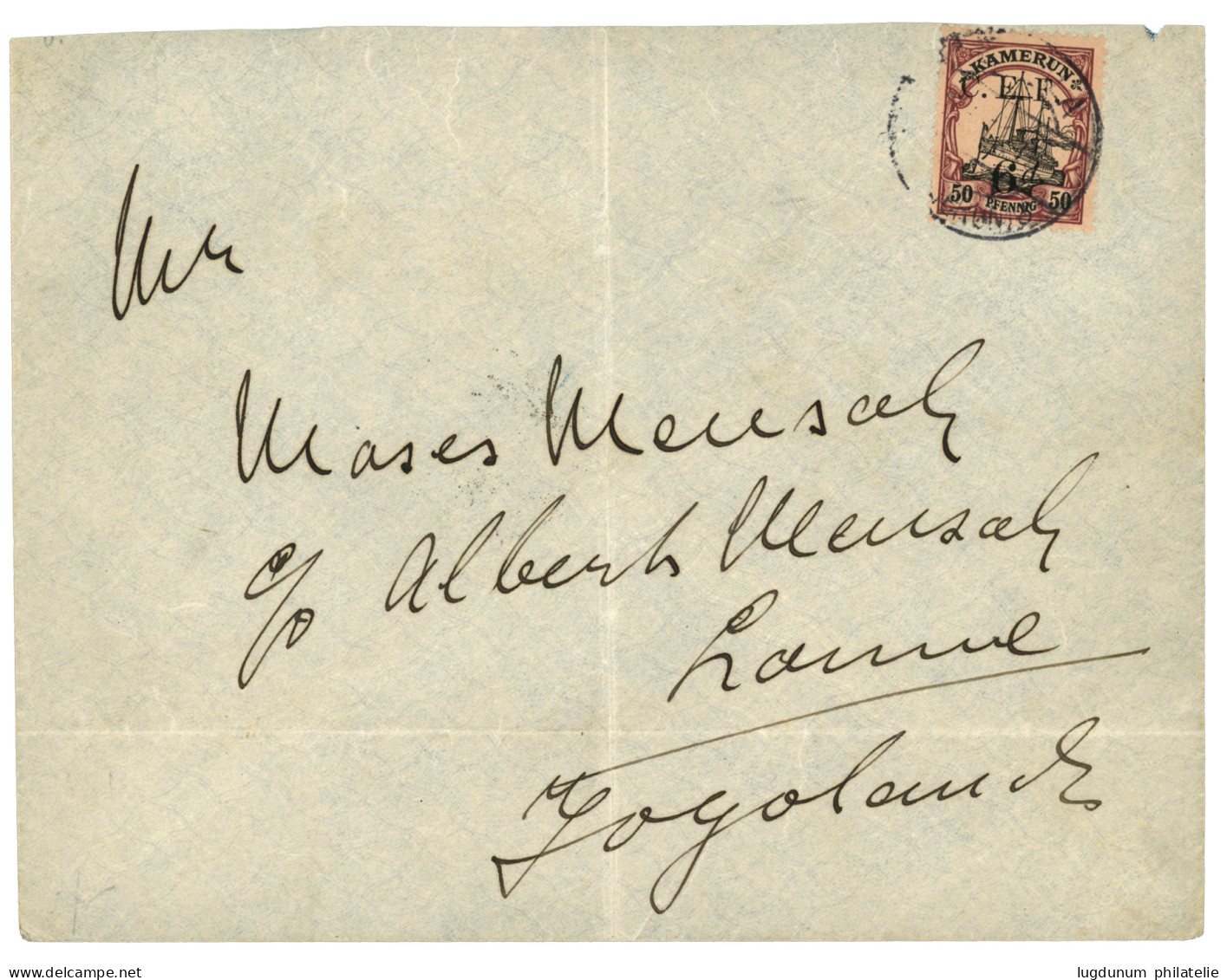 CAMEROONS -  BRITISH Occupation - C.E.F : 1915 CEF 6d On 50pf Canc. DUALA KAMERUN On Envelope To LOME (TOGOLAND)  With A - Cameroun