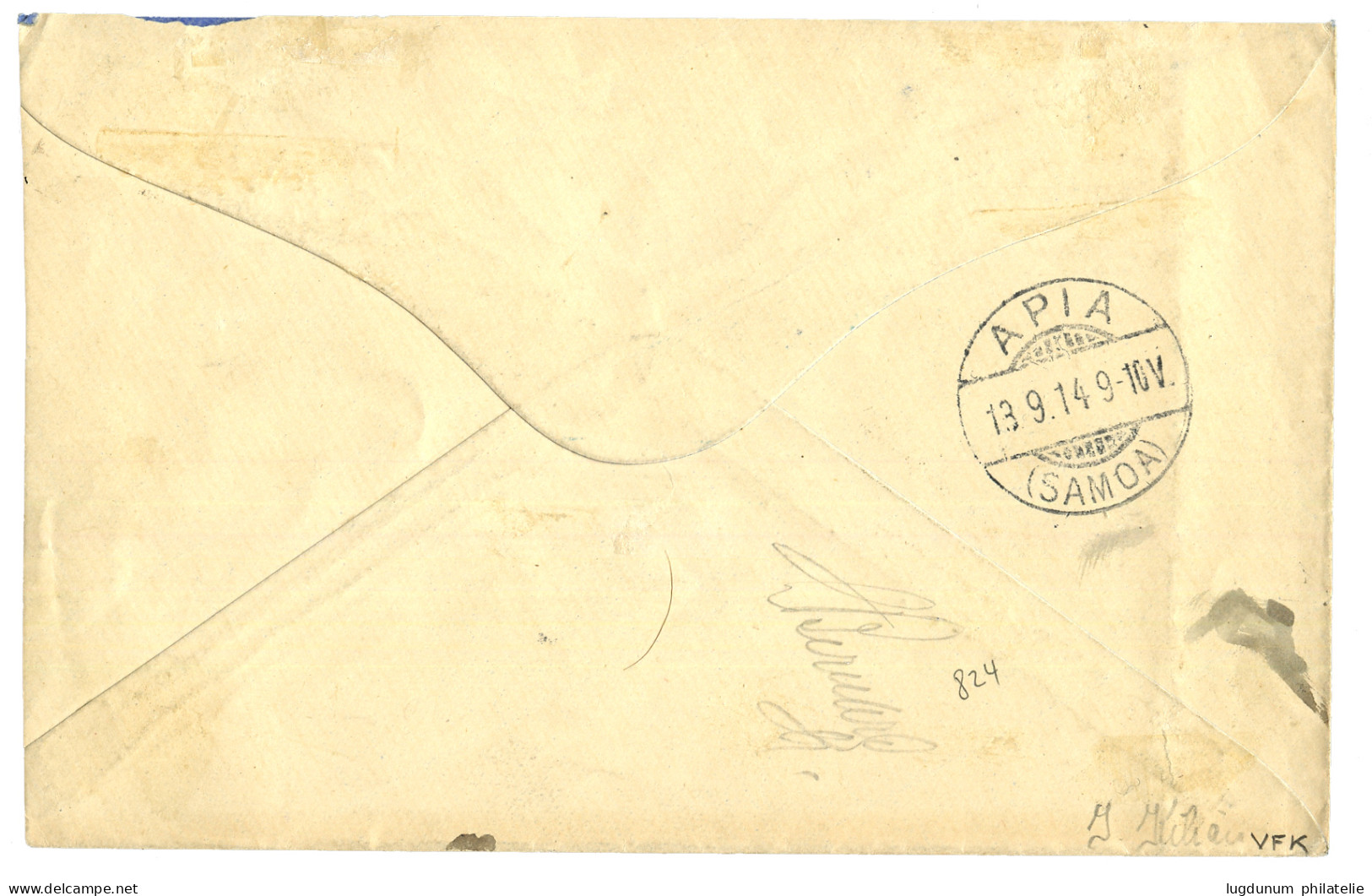 SAMOA - BRITISH OCCUPATION : 1914 G.R.I 3 SHILLINGS On 3 MARK (n°12I) Canc. APIA On Envelope To MATAFELE. Variety (trunc - Samoa