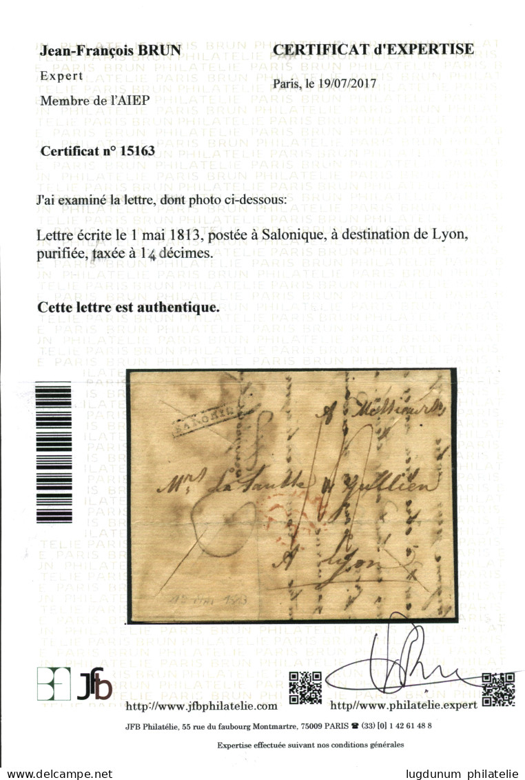 GREECE - French Occupation - NAPOLEONIC PERIOD : 1813 Extremely Rare Boxed Cachet SALONIQUE On DISINFECTED (vinegar) Ent - Otros & Sin Clasificación