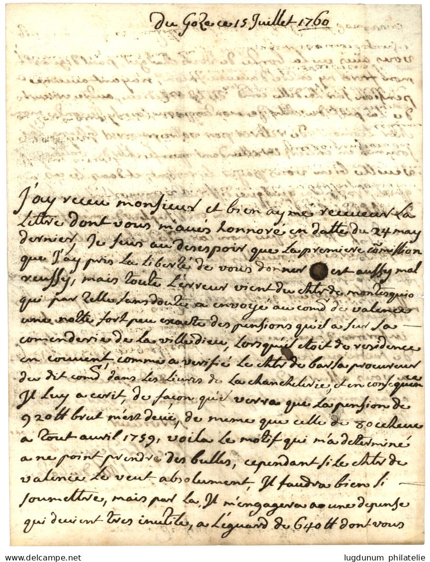 MALTA : 1760 MARSEILLE + DE MALTHE On Entire Letter Datelined "GOZO 15 Juillet 1760"   To TOULOUSE (FRANCE). Superb Text - Malta (...-1964)