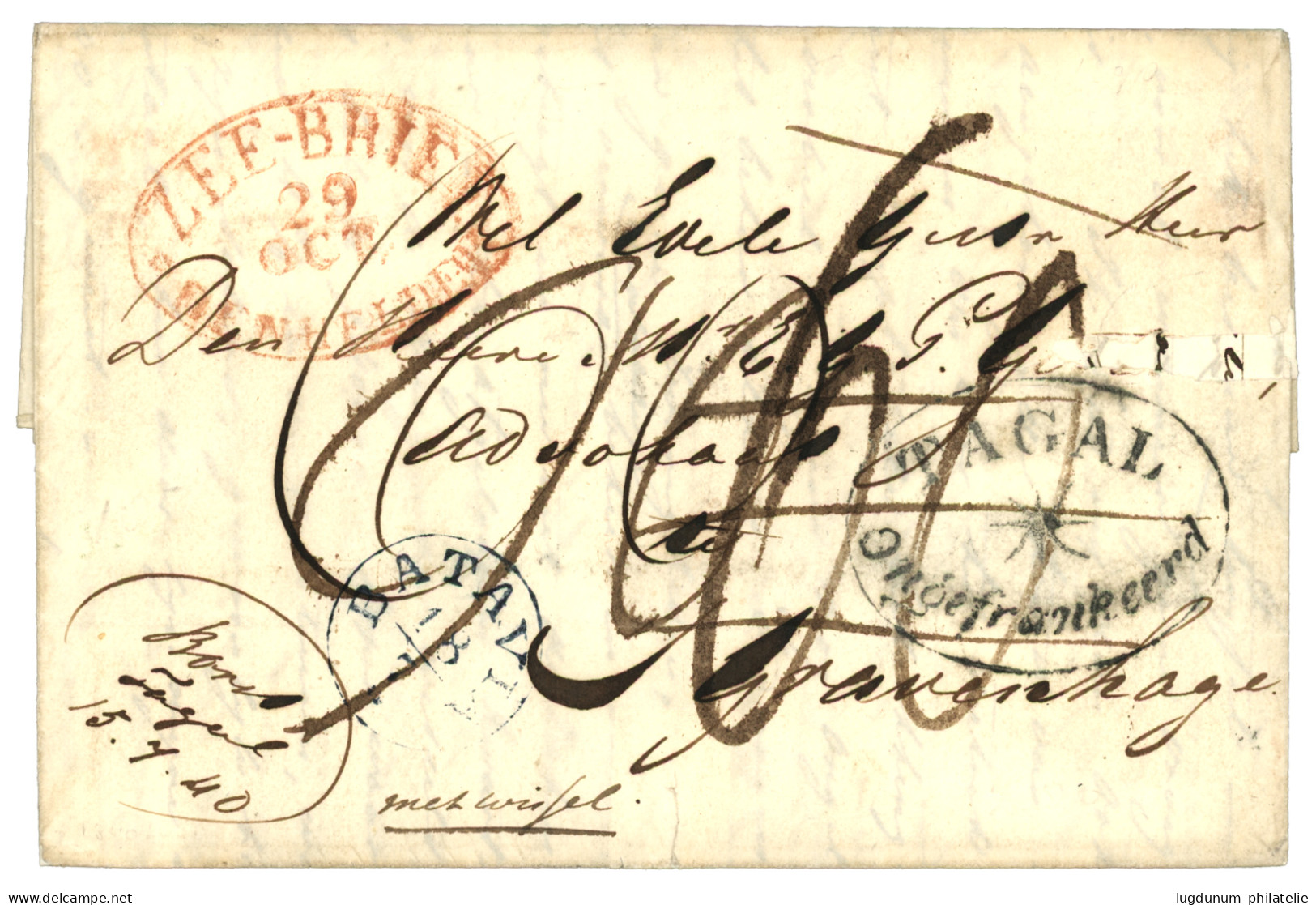 1840  TAGAL ONGEFRANKEERD + ZEE BRIEF DEN HELDER + BATAVIA On Entire Letter To NETHERLANDS. Vf. - Indes Néerlandaises