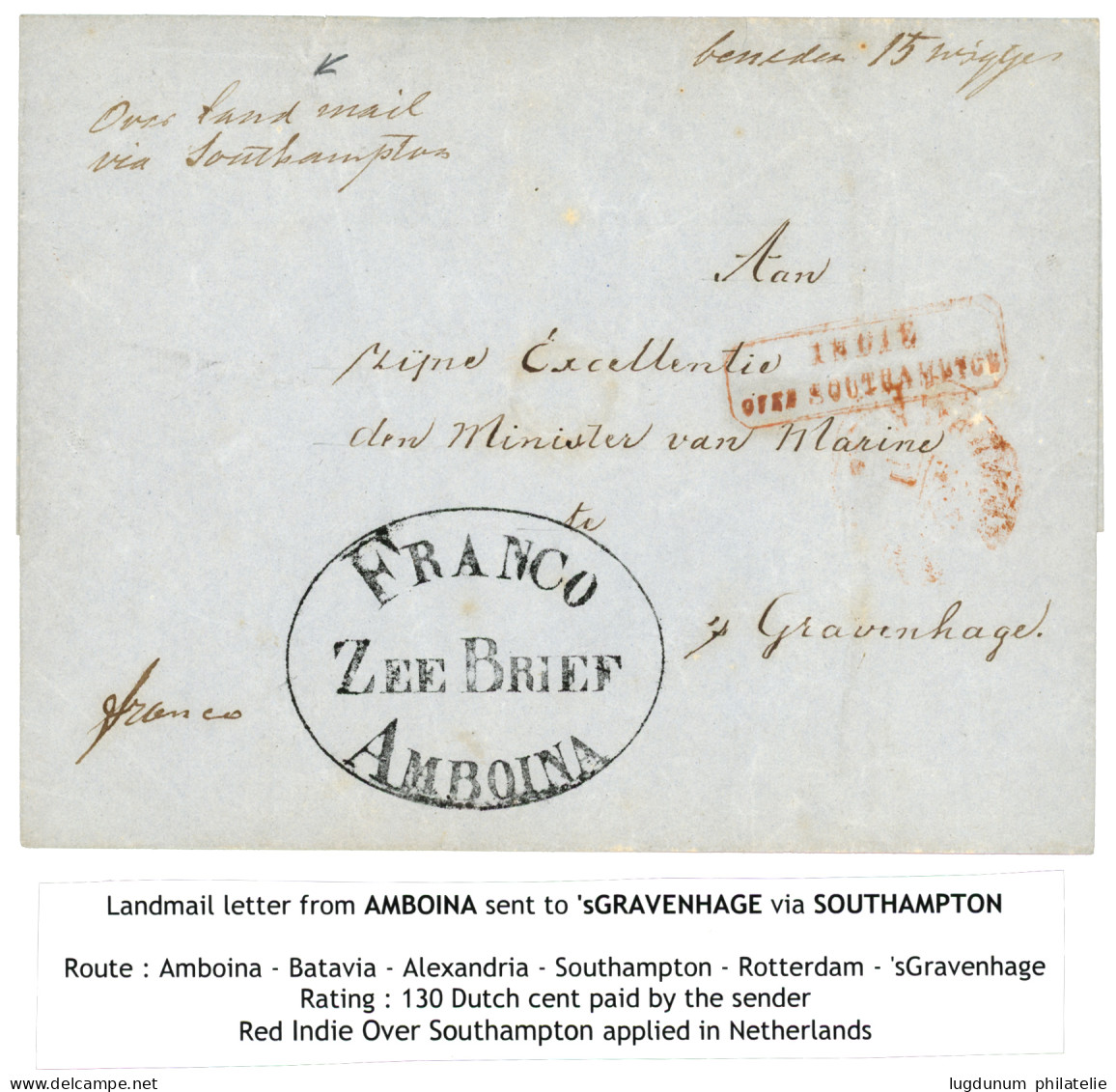 FRANCO ZEE BRIEF AMBOINA + Boxed INDIE OVER SOUTHAMPTON In Red On Entire To NETHERLANDS. NVVP Certificate (1997). Vvf. - Indes Néerlandaises