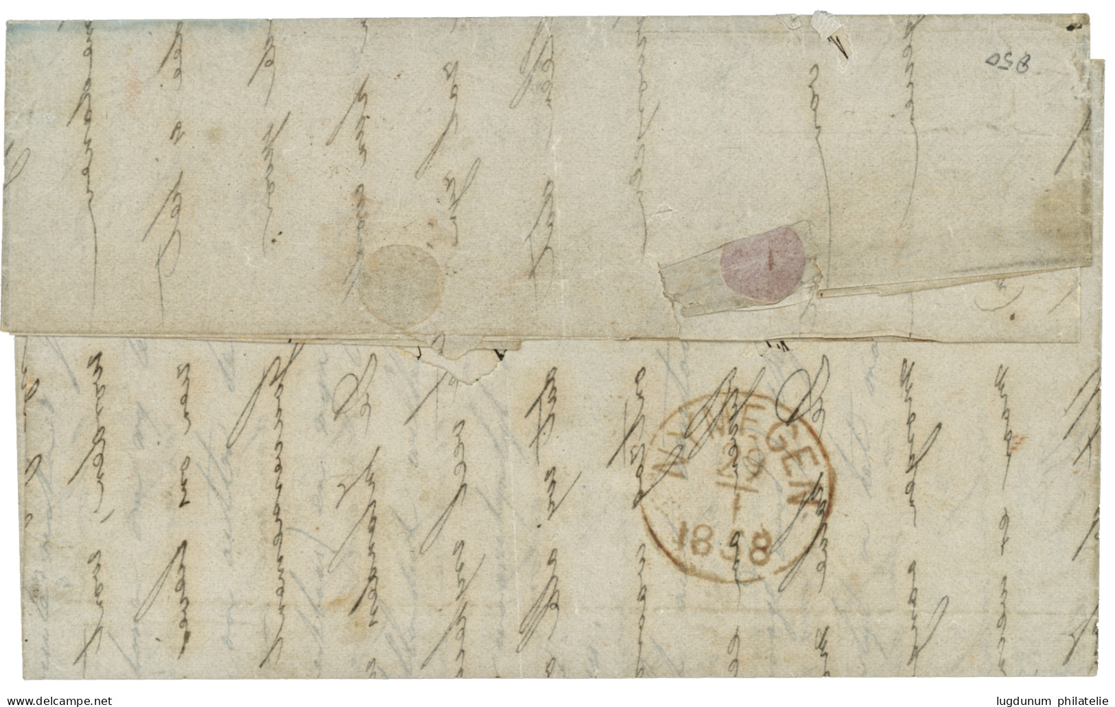 ZEE BRIEF SERANG : 1857  ONGEFRANKEERD / ZEE BRIEF / SERANG Red  + "LANDMAIL Via MARSEILLE" On Entire Letter To NETHERLA - Netherlands Indies