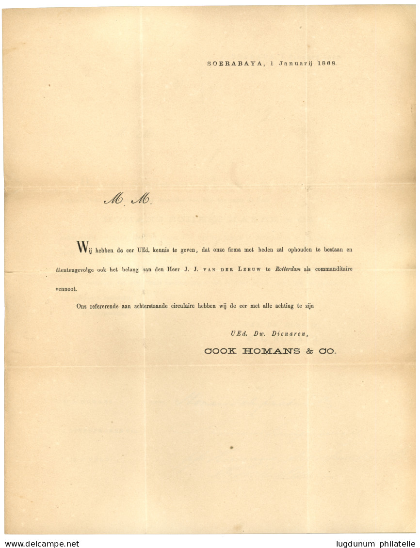 "PRINTED MATTER Rate" : 1867 SOERABAIJA FRANCO + Tax Making 1 1/2c / ROTTERDAM On Complete PRINTED MATTER To ROTTERDAM.  - Netherlands Indies