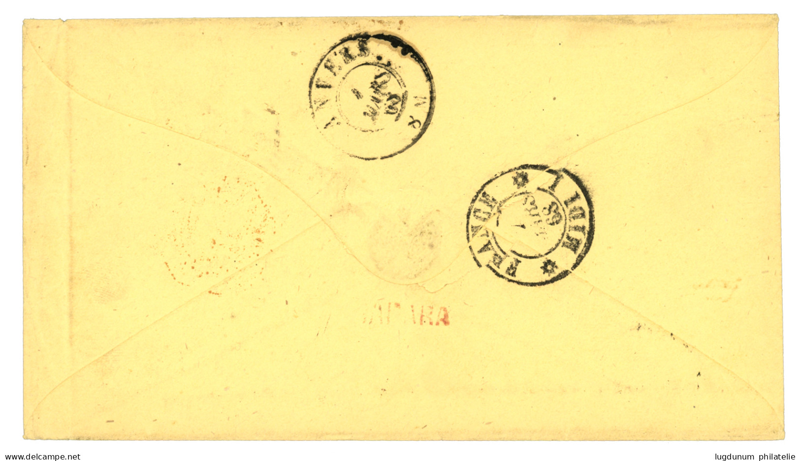 1868 SAMARANG In Red + Exchange Marking F./27 + "26" Tax Marking (double Rate) To ANVERS (BELGIQUE). Rare Combination. S - Niederländisch-Indien