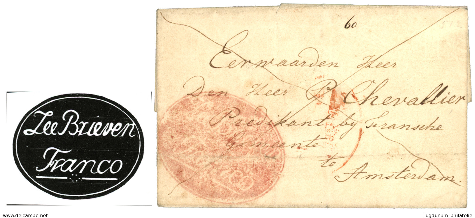 NETHERLAND INDIES : Negative RED Cachet ZEEBRIEVEN FRANCO On Entire To AMSTERDAM. Verso, ZEEBRIEF + VLISSINGEN. RARE. VA - Indes Néerlandaises