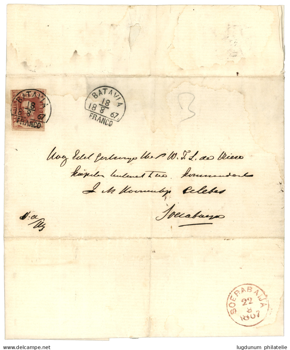 BATAVIA : 1867 10c (n°1) Canc. Half Round BATAVIA /FRANCO On Entire Letter With Text To SOERABAYA. Vvf. - Indes Néerlandaises