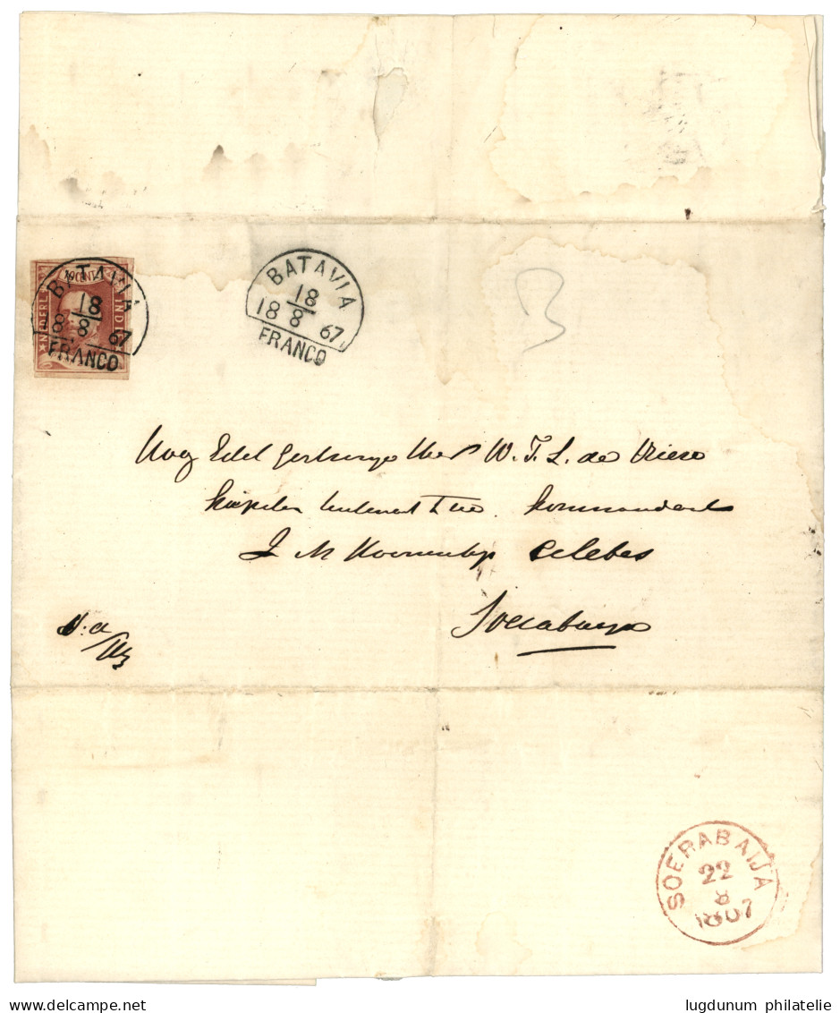 BATAVIA : 1867 10c (n°1) Canc. Half Round BATAVIA /FRANCO On Entire Letter With Text To SOERABAYA. Vvf. - Netherlands Indies