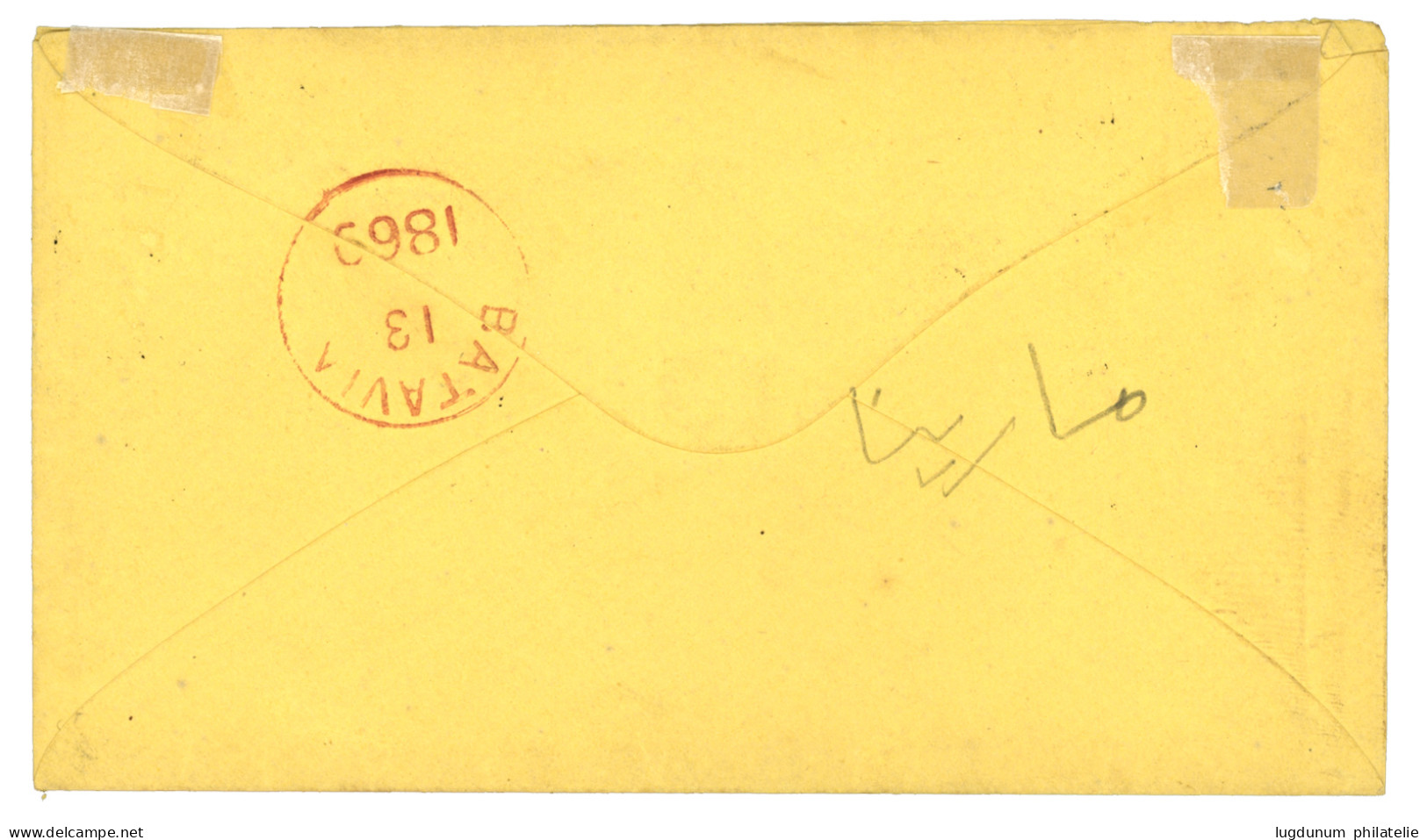 RIOUW : 1869 10c (n°1)  Canc. Half Round RIOUW /FRANCO On Envelope (name Erased) To BATAVIA. Only 4 Letters Know. VLEEMI - Netherlands Indies