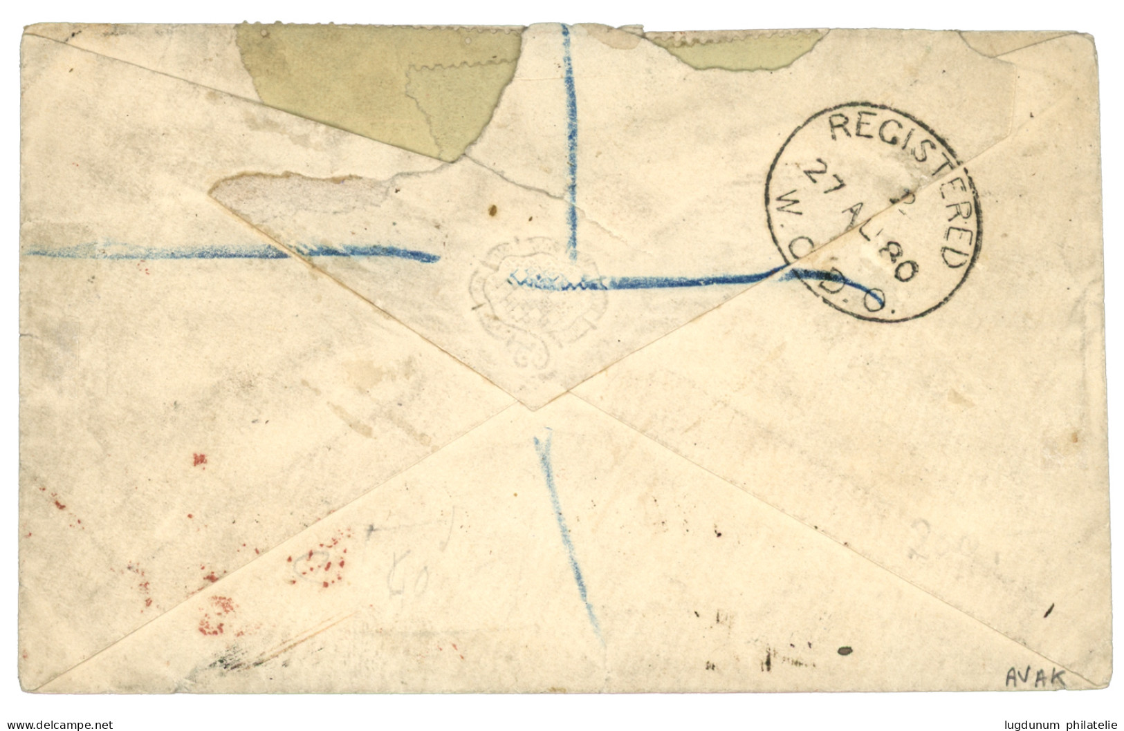 NEVIS : 1880 Pair 4d Orange (5th Issue) Small Faults Canc. A09 + NEVIS + Straight Line REGISTERED On Envelope To LONDON. - St.Christopher-Nevis & Anguilla (...-1980)