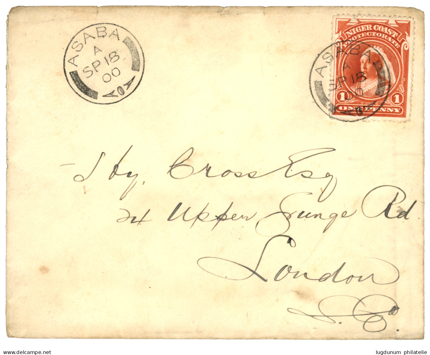 NIGER COAST : 1900 1d Canc. ASABA On Envelope To ENGLAND. Scarce. Superb. - Nigeria (...-1960)