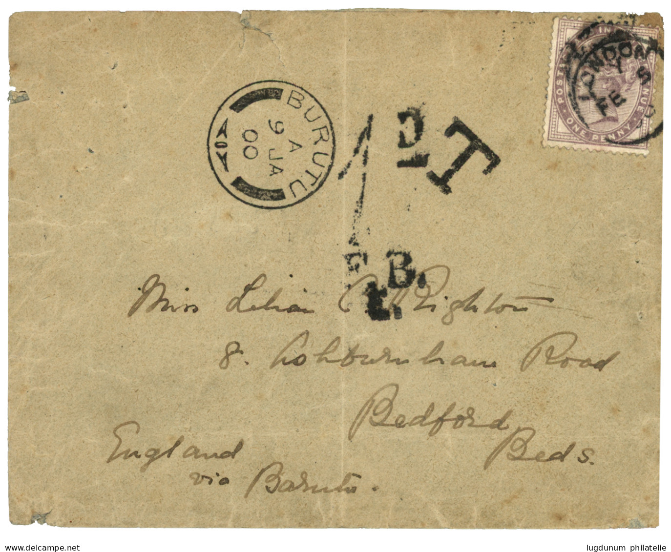 NIGER COAST - BURUTU  : 1900 GB 1d Canc. LONDON + BURUTU + T + 1 /F.B Tax Marking On Envelope To ENGLAND. Scarce. Vf. - Nigeria (...-1960)