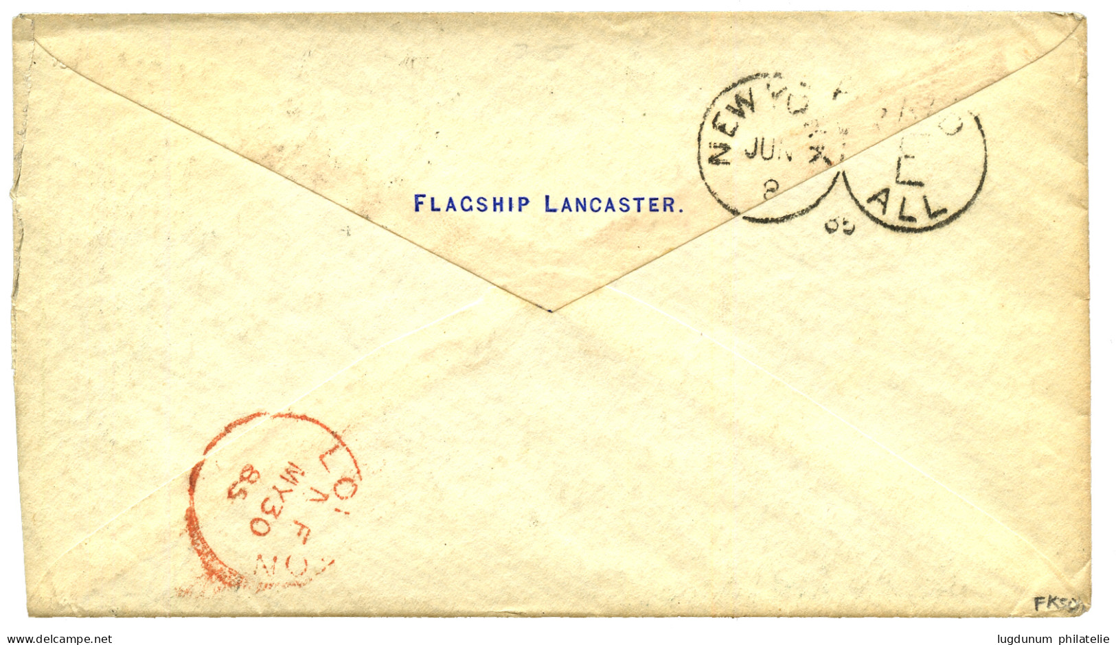 PORTUGUESE COLONIES - CAP VERT : 1885 CROWN 100r Canc. S.VINCENTE On Envelope 'FLAG SHIP LANCASTER" To USA. Verso, FLAGS - Cape Verde