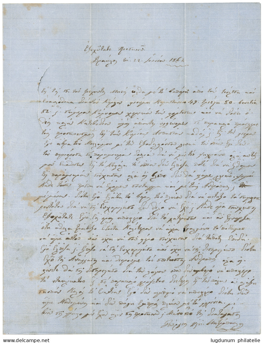 ROMANIA - IBRAILA : 1862 IBRAILA VALACHIE + Tax Marking On Entire Letter Via CONTANTINOPLE To GREECE. Scarce. Superb. - Andere & Zonder Classificatie