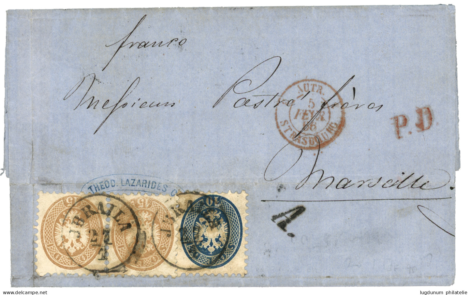 ROMANIA - AUSTRIAN P.O. : 1866 10s + Pair 15s Canc. IBRAILA On Entire Letter To FRANCE. Vvf. - Other & Unclassified