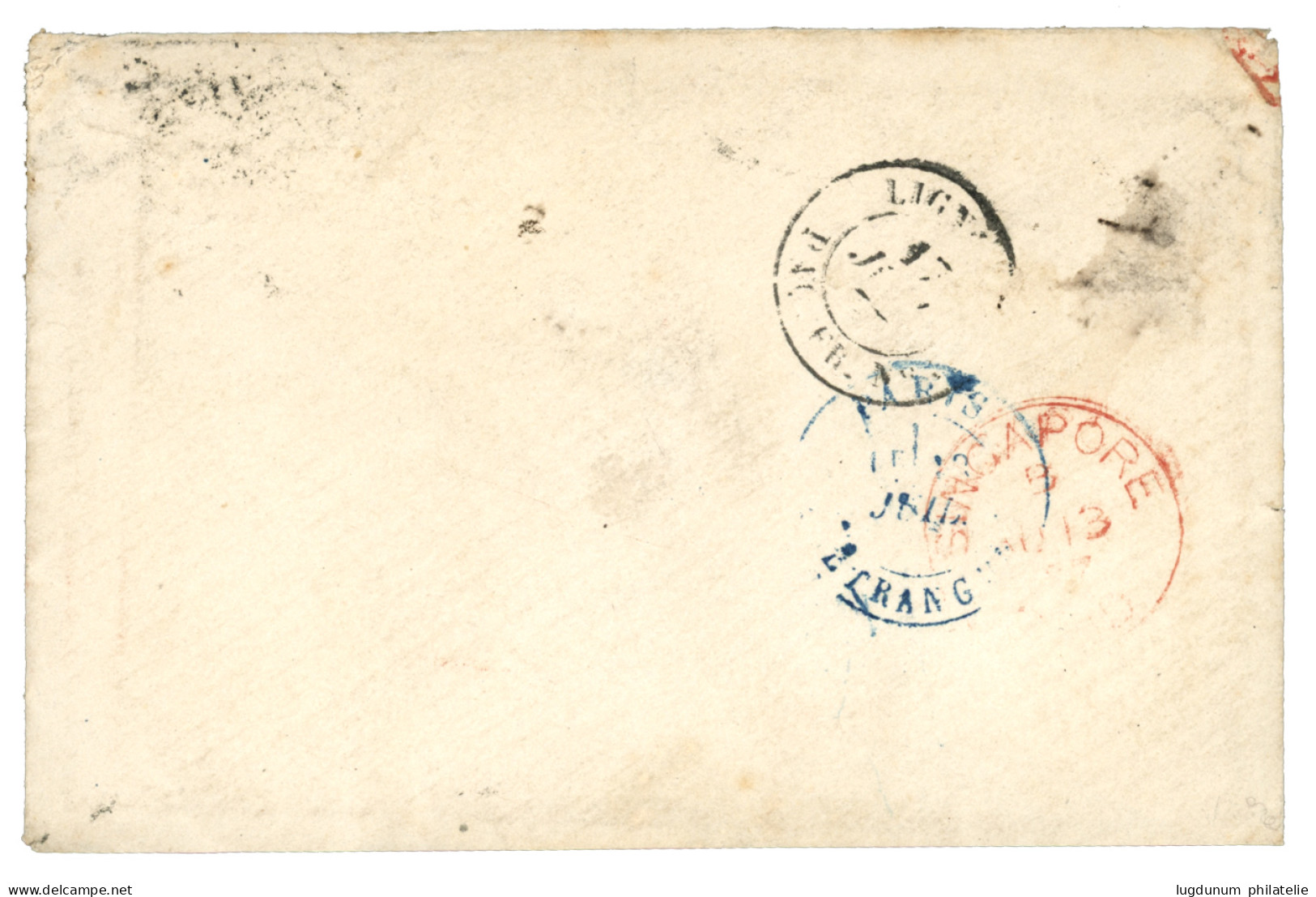 SIAM - PRE - U.P.U Mail : 1877 FRANCE 25c (x4) Canc. ST QUENTIN On Envelope To BANGKOK (SIAM). Verso, SINGAPORE In Red.  - 1849-1876: Période Classique