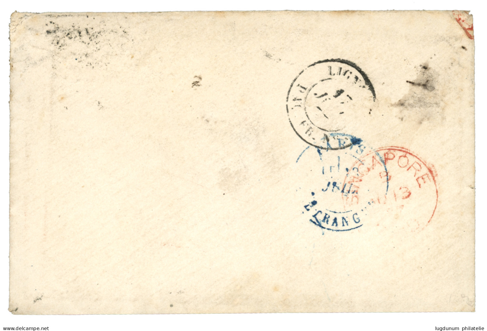 SIAM - PRE - U.P.U Mail : 1877 FRANCE 25c (x4) Canc. ST QUENTIN On Envelope To BANGKOK (SIAM). Verso, SINGAPORE In Red.  - 1849-1876: Klassik