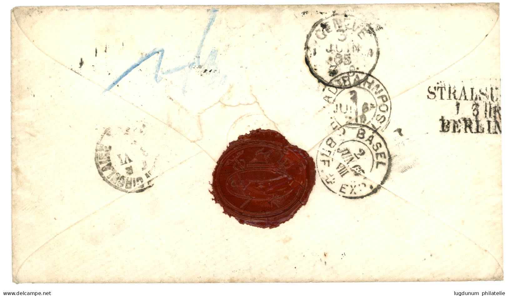 SWEDEN : 1865 5 Ore + 24 Ore (small Fault) + 50 Ore Canc. STOCKHOLM On Envelope To GENEVA (SWITZERLAND). Very Rare Combi - Other & Unclassified