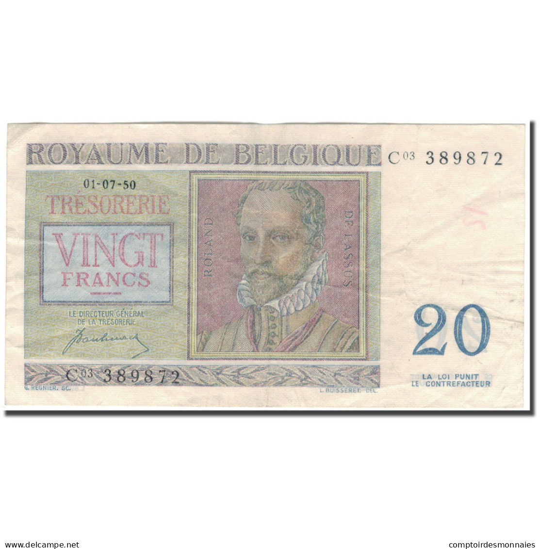 Billet, Belgique, 20 Francs, 1950-07-01, KM:132a, TTB - 20 Francs